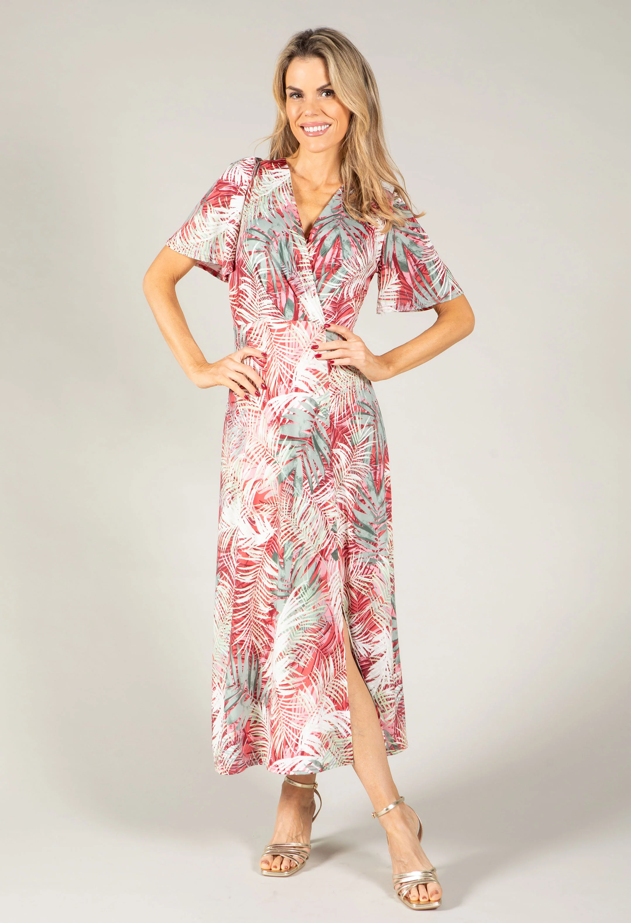 Palm Print Midi Wrap Dress - Image 2