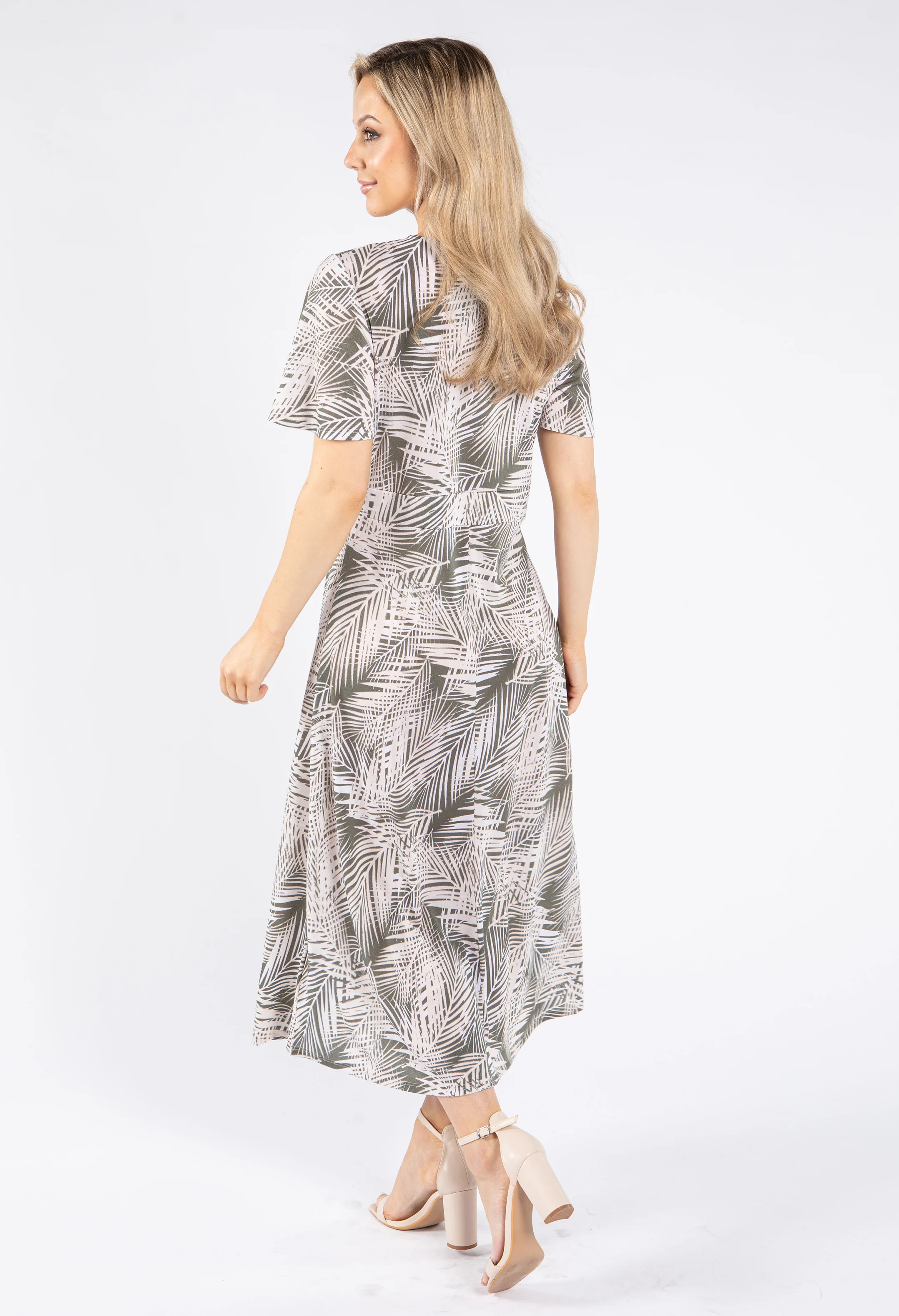 Palm Print V Neck Midi Dress - Image 4