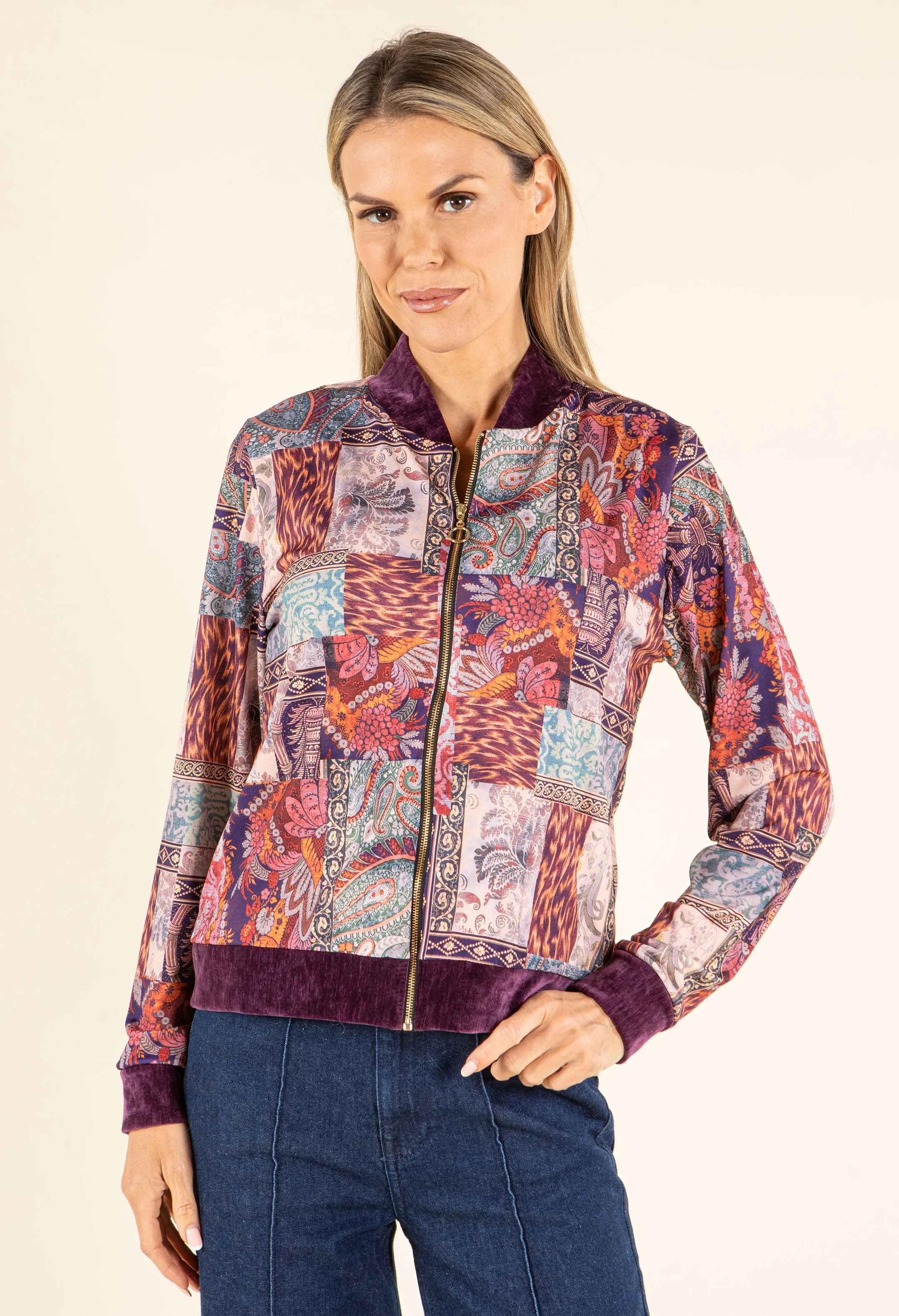 Patchwork Design Bomber Jacket - Image 3