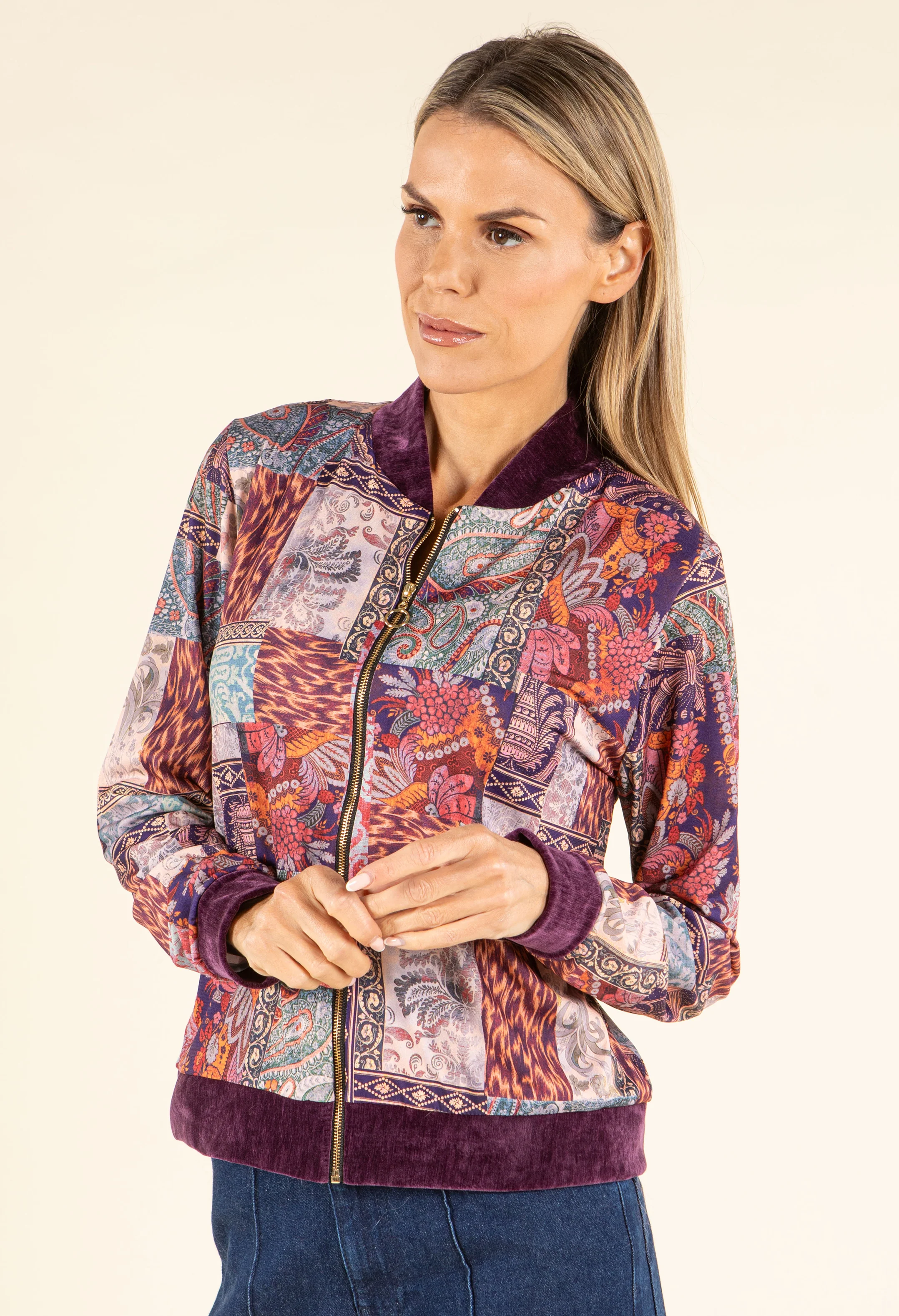 Patchwork Design Bomber Jacket - Image 4