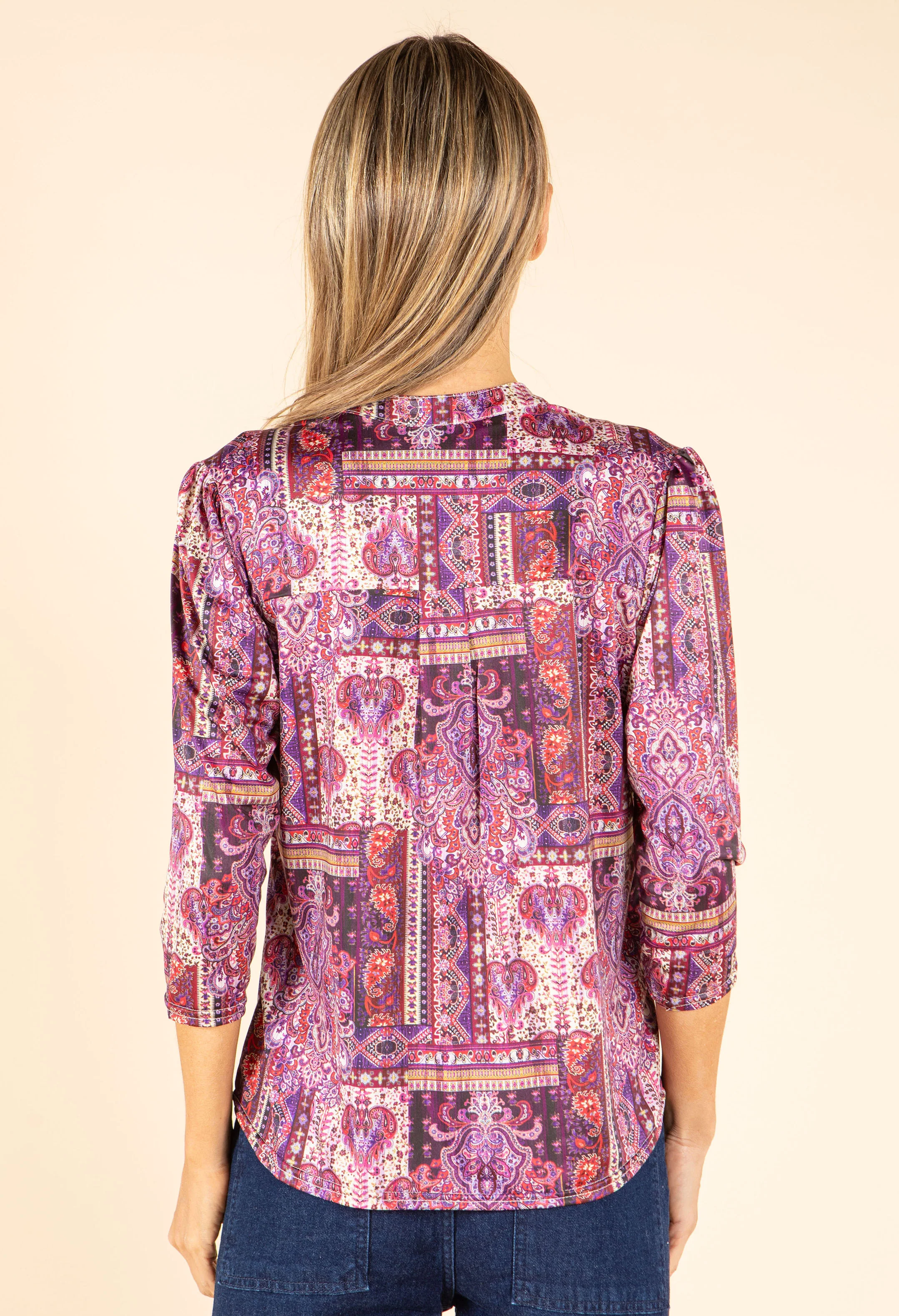 Patchwork Design V-Neck Top - Image 13