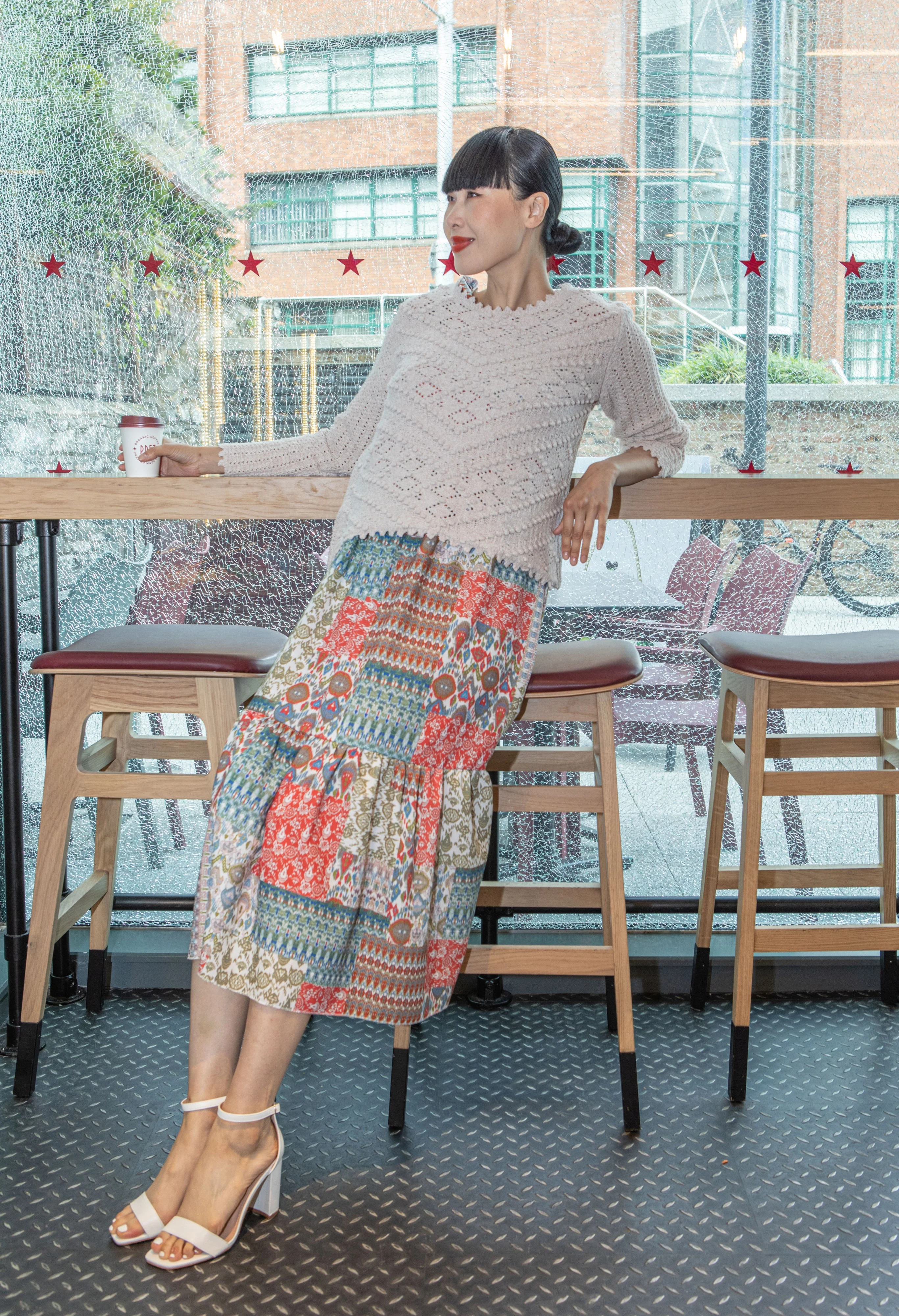 Patchwork Print V Neckline Dress - Image 2
