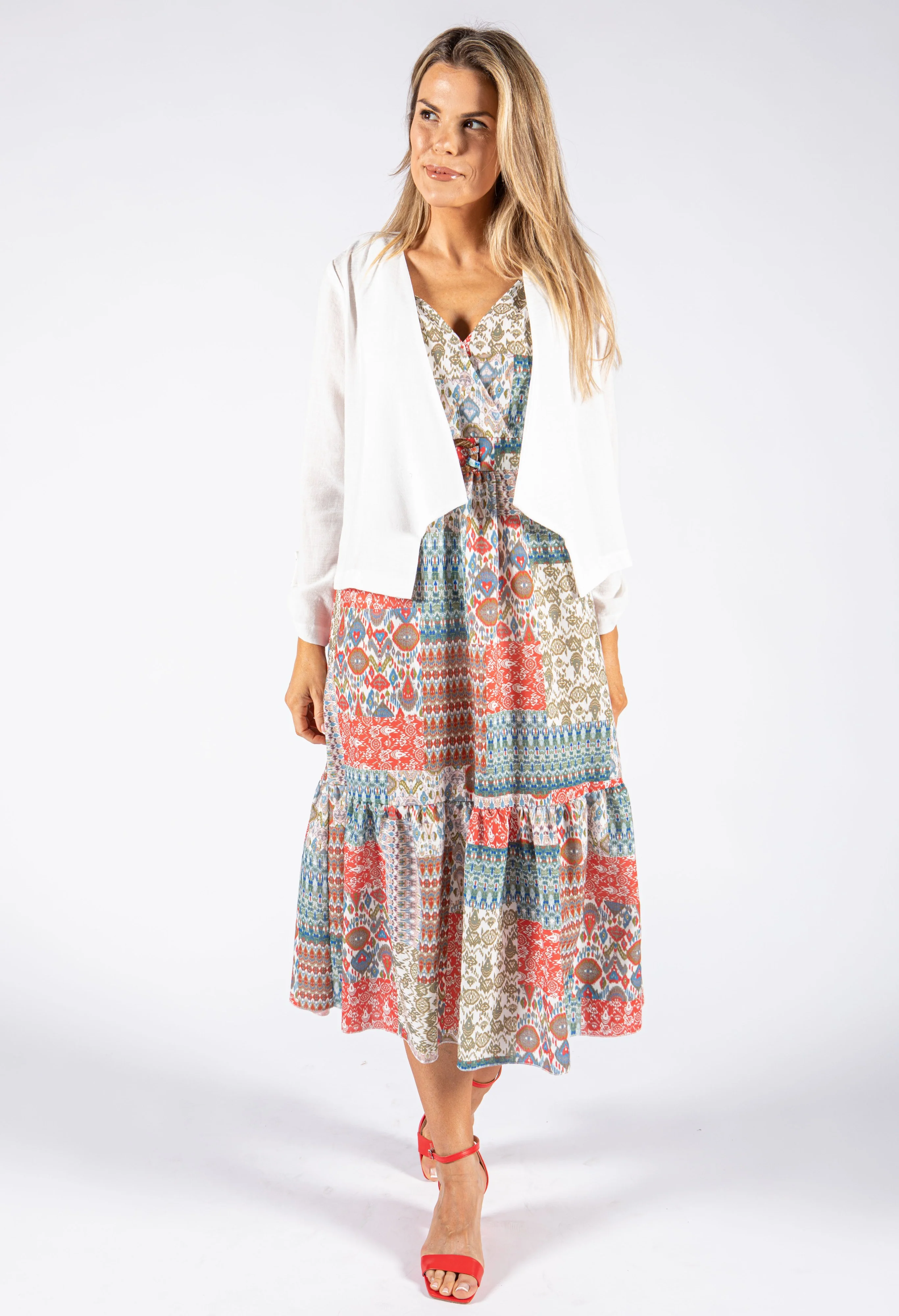 Patchwork Print V Neckline Dress - Image 6