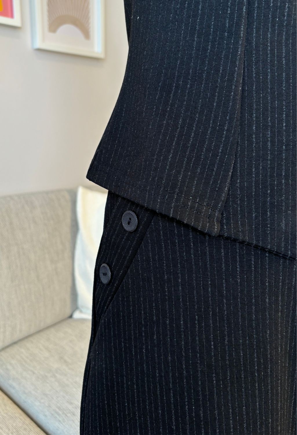 Pinstripe Buttoned Wide Leg Trousers - Image 3