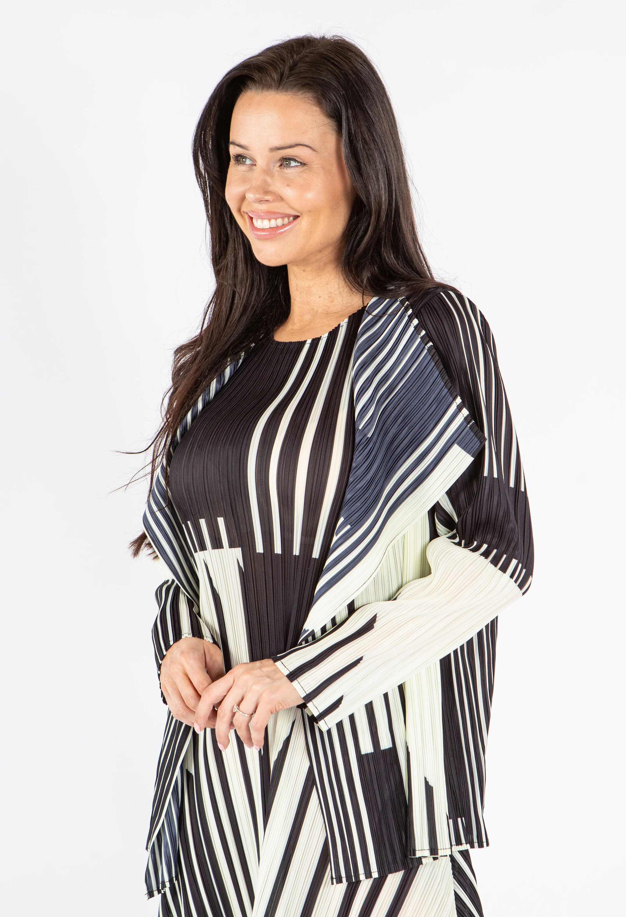 Pleated Stripe Open Jacket - Image 2