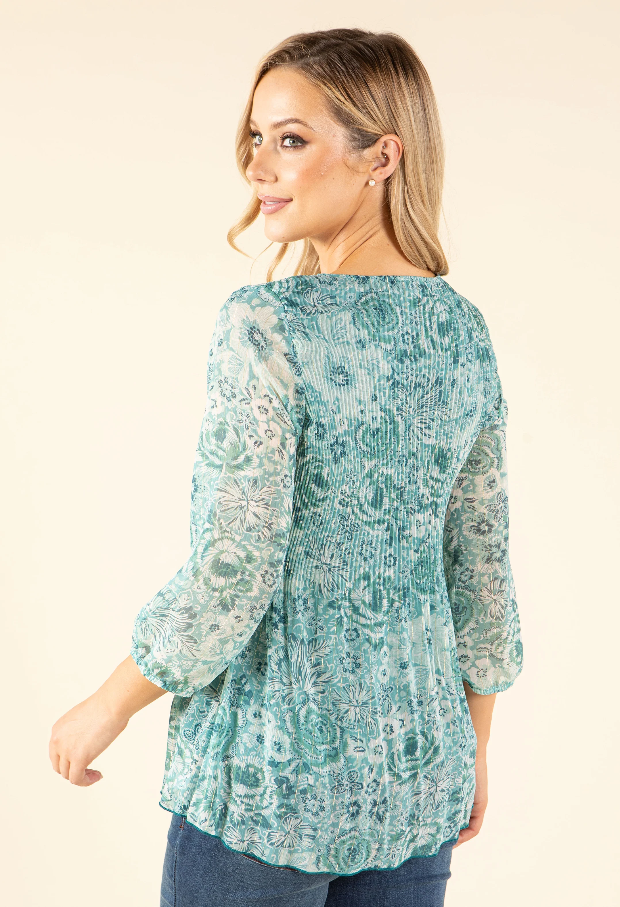 Plisse Pleated Floral Blouse - Image 6
