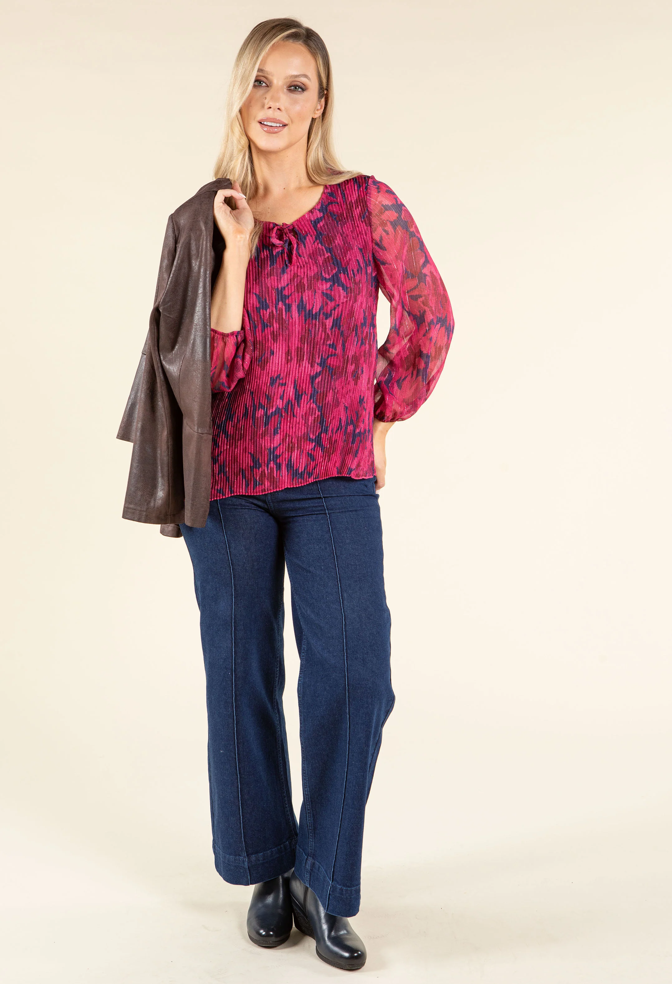 Plisse Pleated Floral Blouse