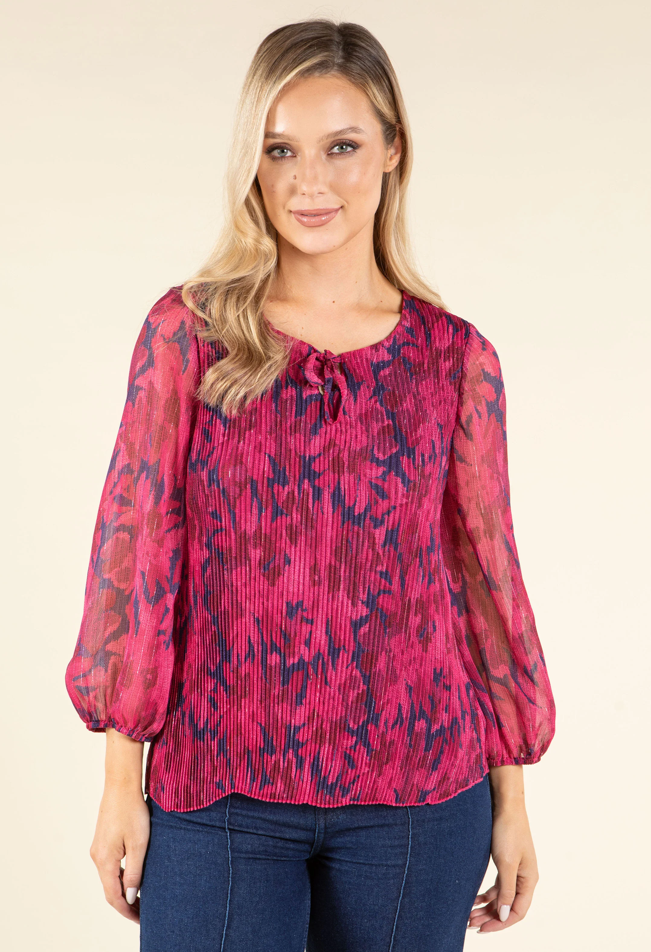 Plisse Pleated Floral Blouse - Image 2