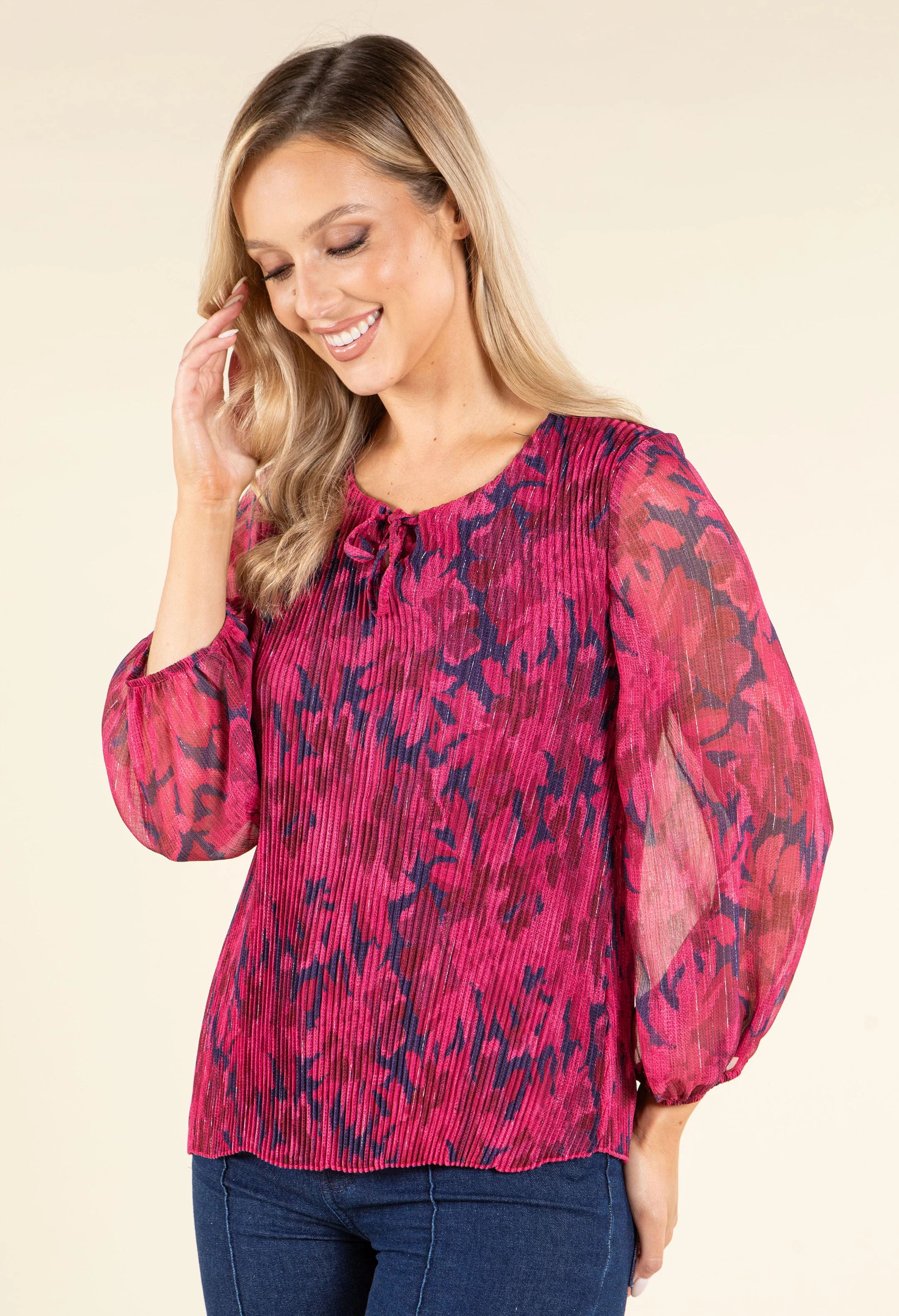 Plisse Pleated Floral Blouse - Image 3
