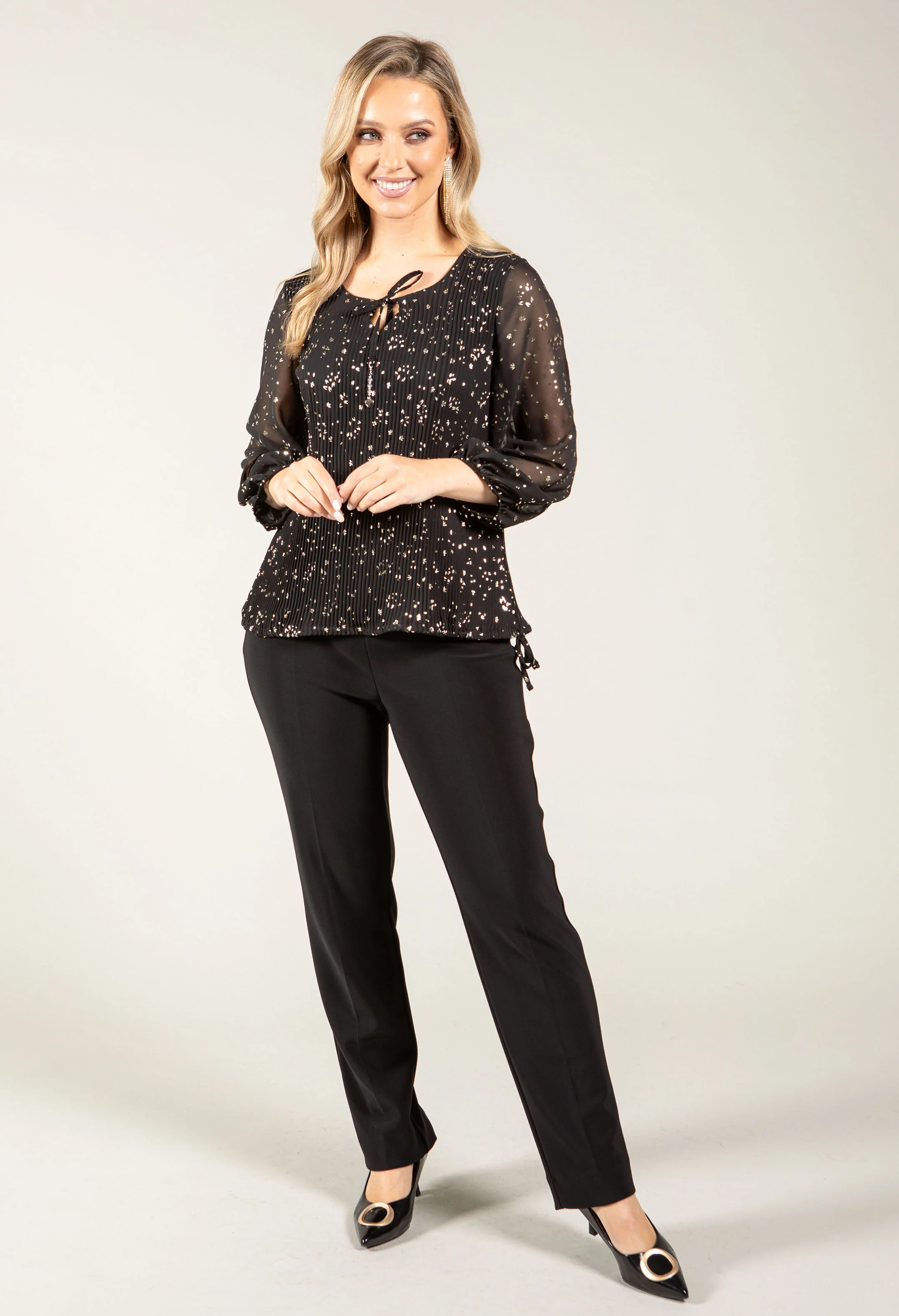 Plisse Pleated Floral Blouse - Image 5