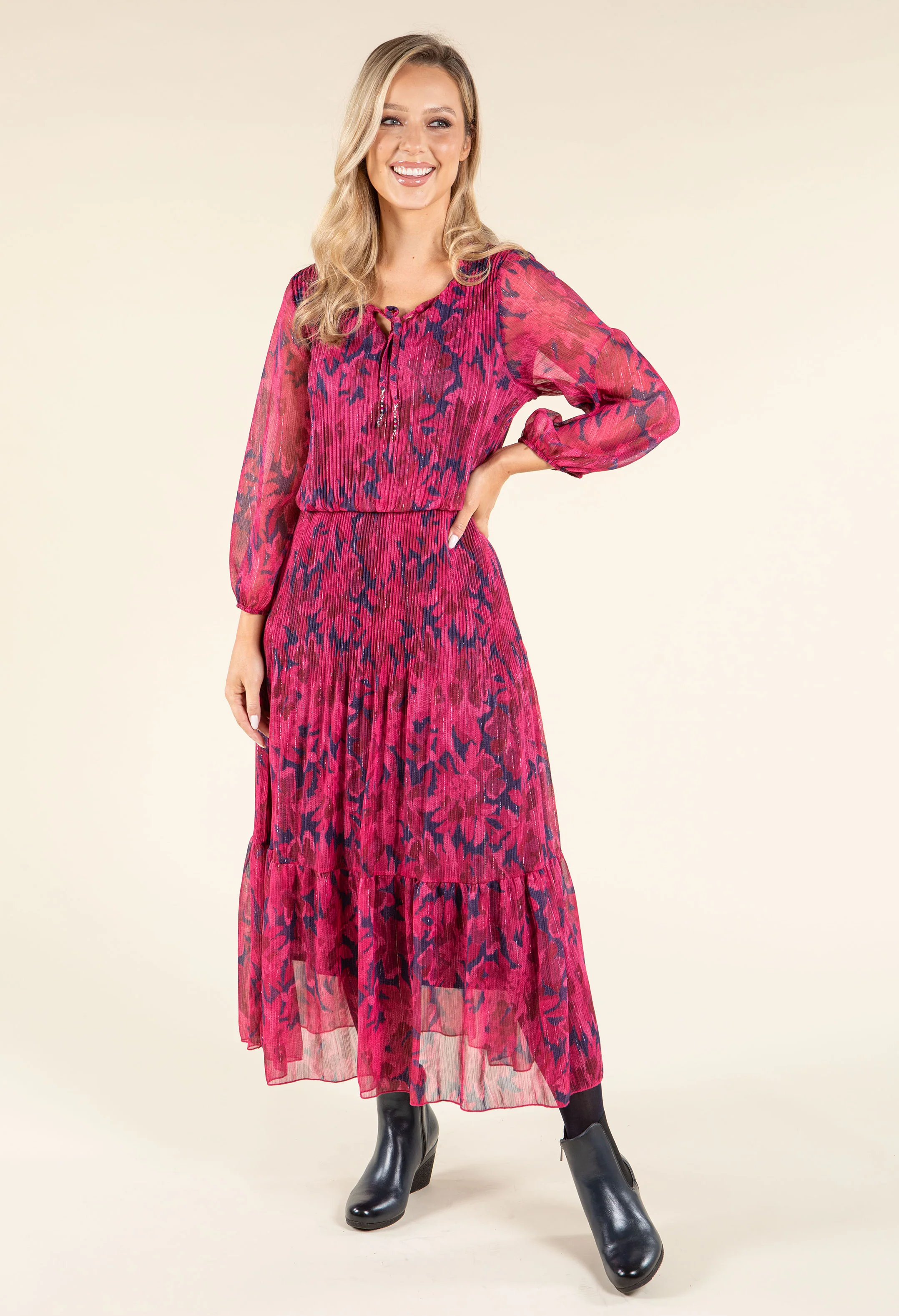 Plisse Pleated Floral Dress - Image 2