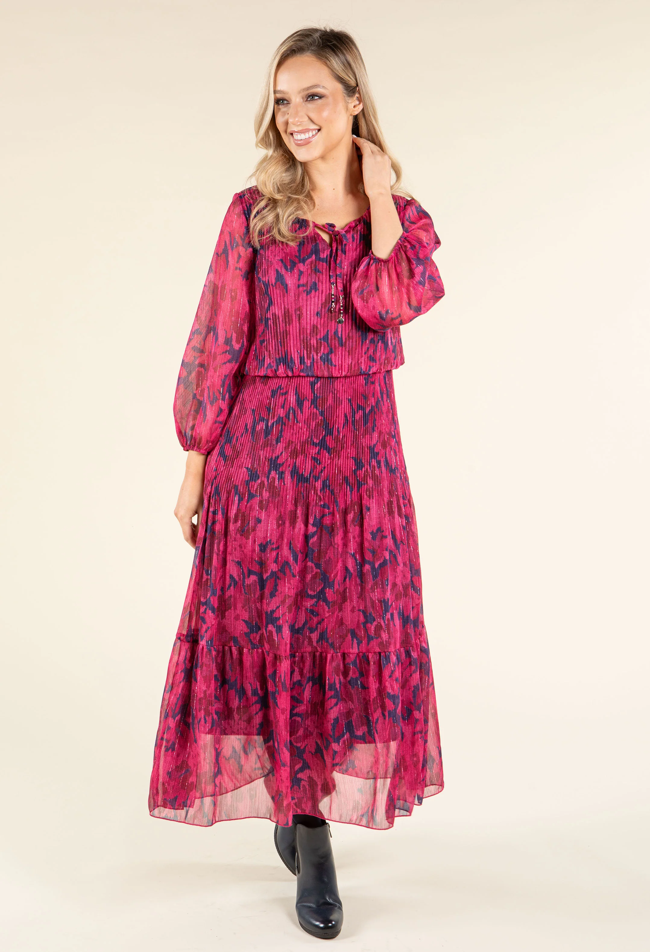 Plisse Pleated Floral Dress - Image 3