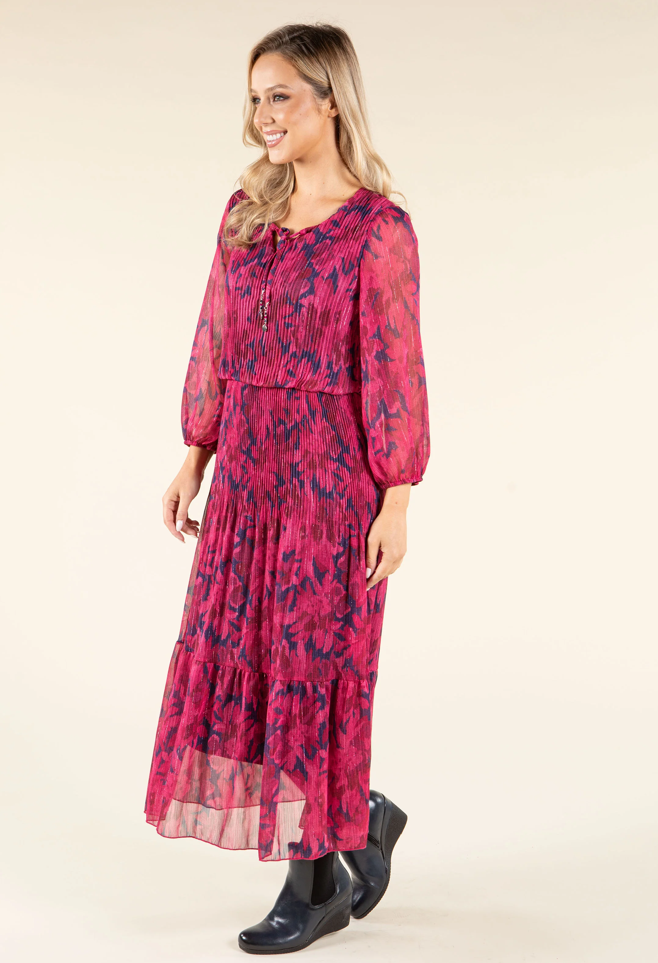 Plisse Pleated Floral Dress - Image 4