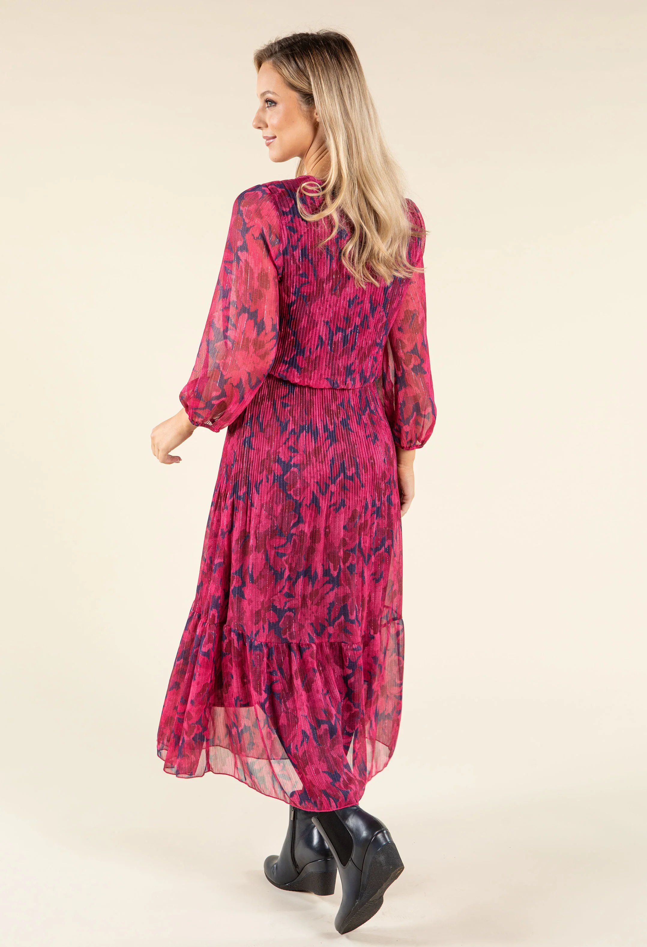 Plisse Pleated Floral Dress - Image 5