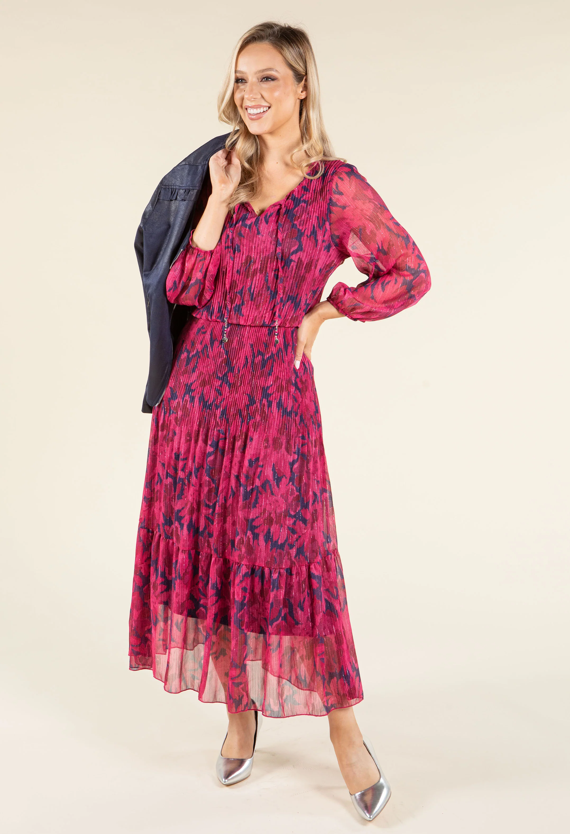 Plisse Pleated Floral Dress - Image 6