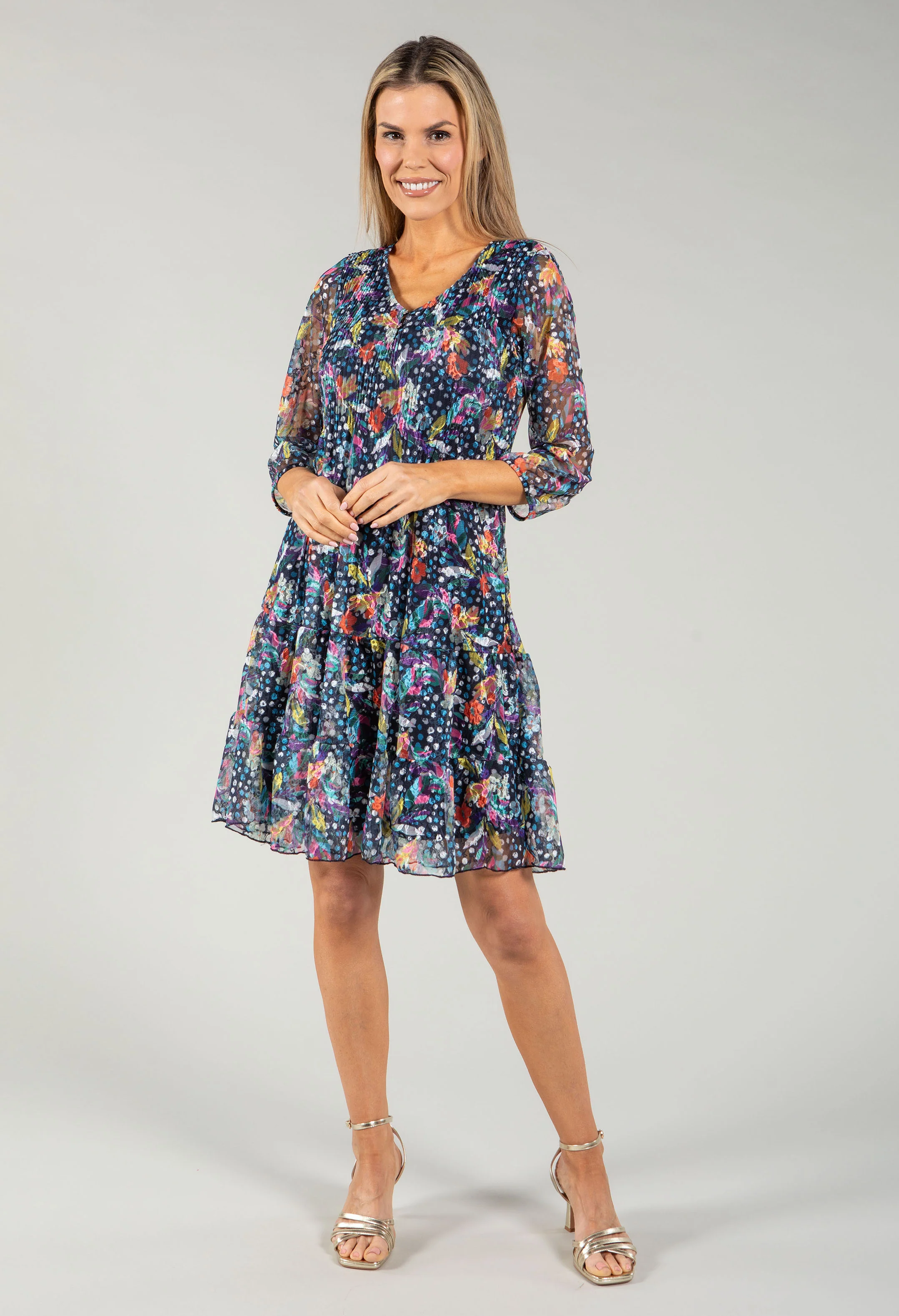 Plisse Pleated Floral Lace Dress - Image 2
