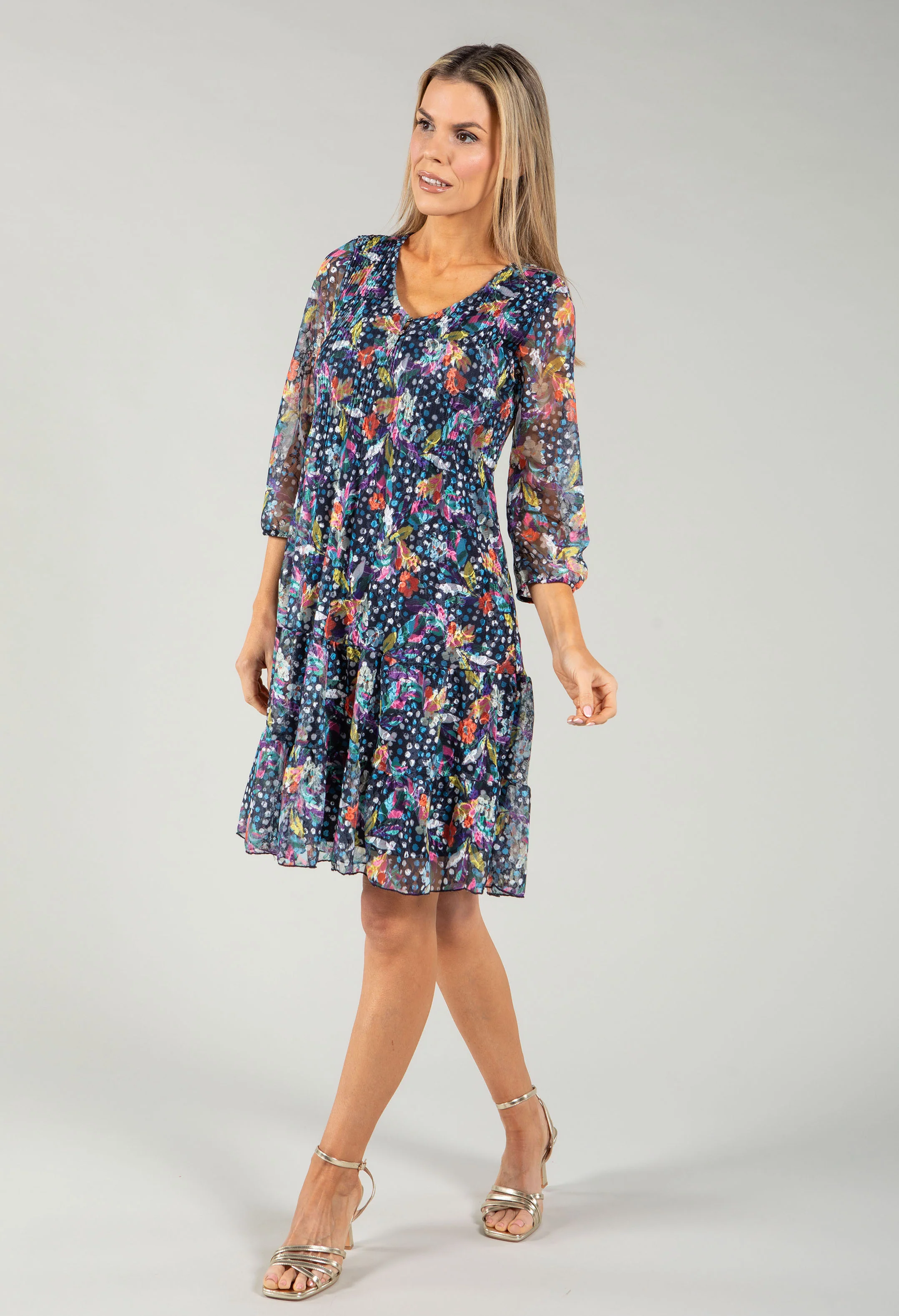 Plisse Pleated Floral Lace Dress - Image 4
