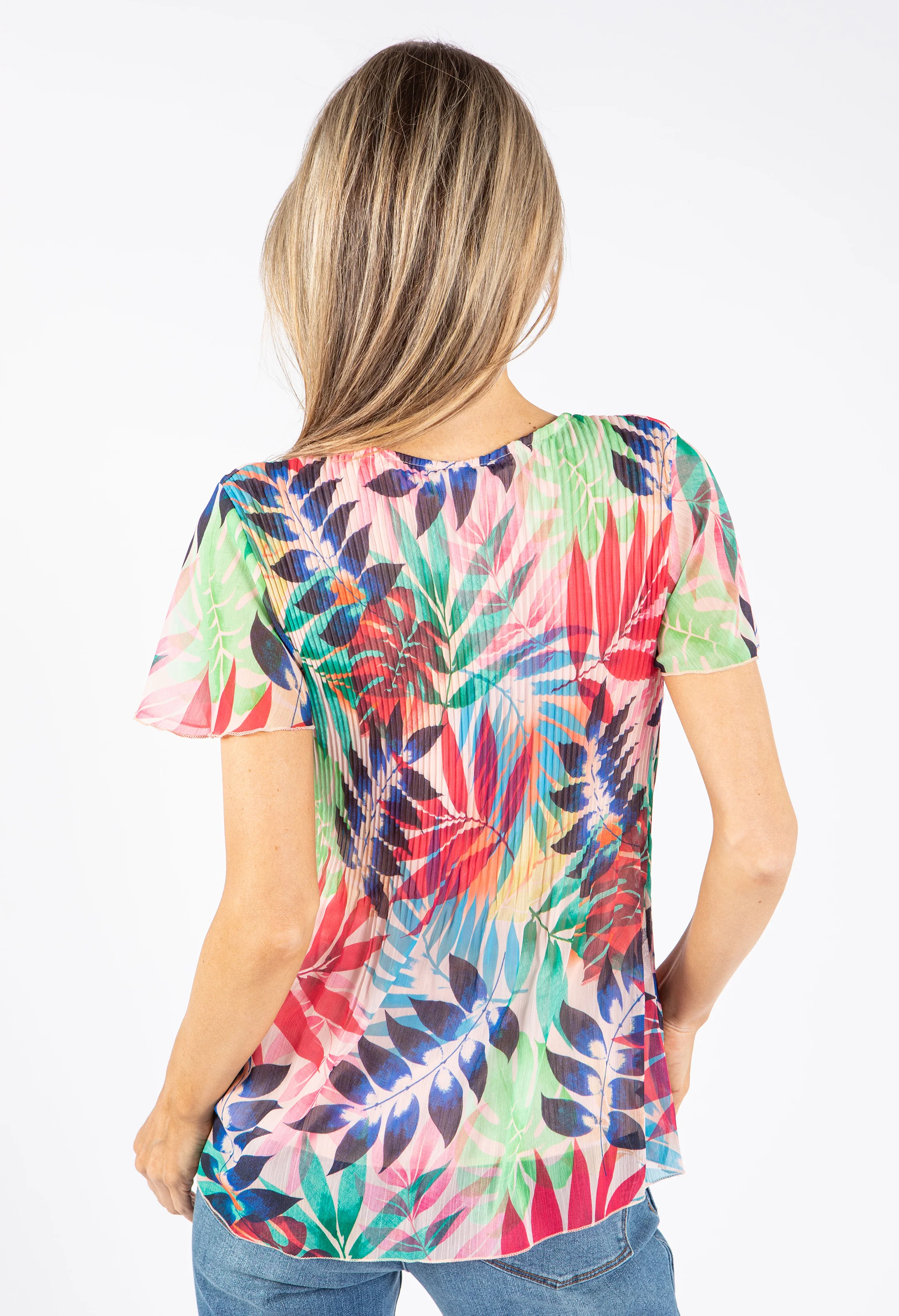 Plisse Pleated Floral Print Top - Image 5