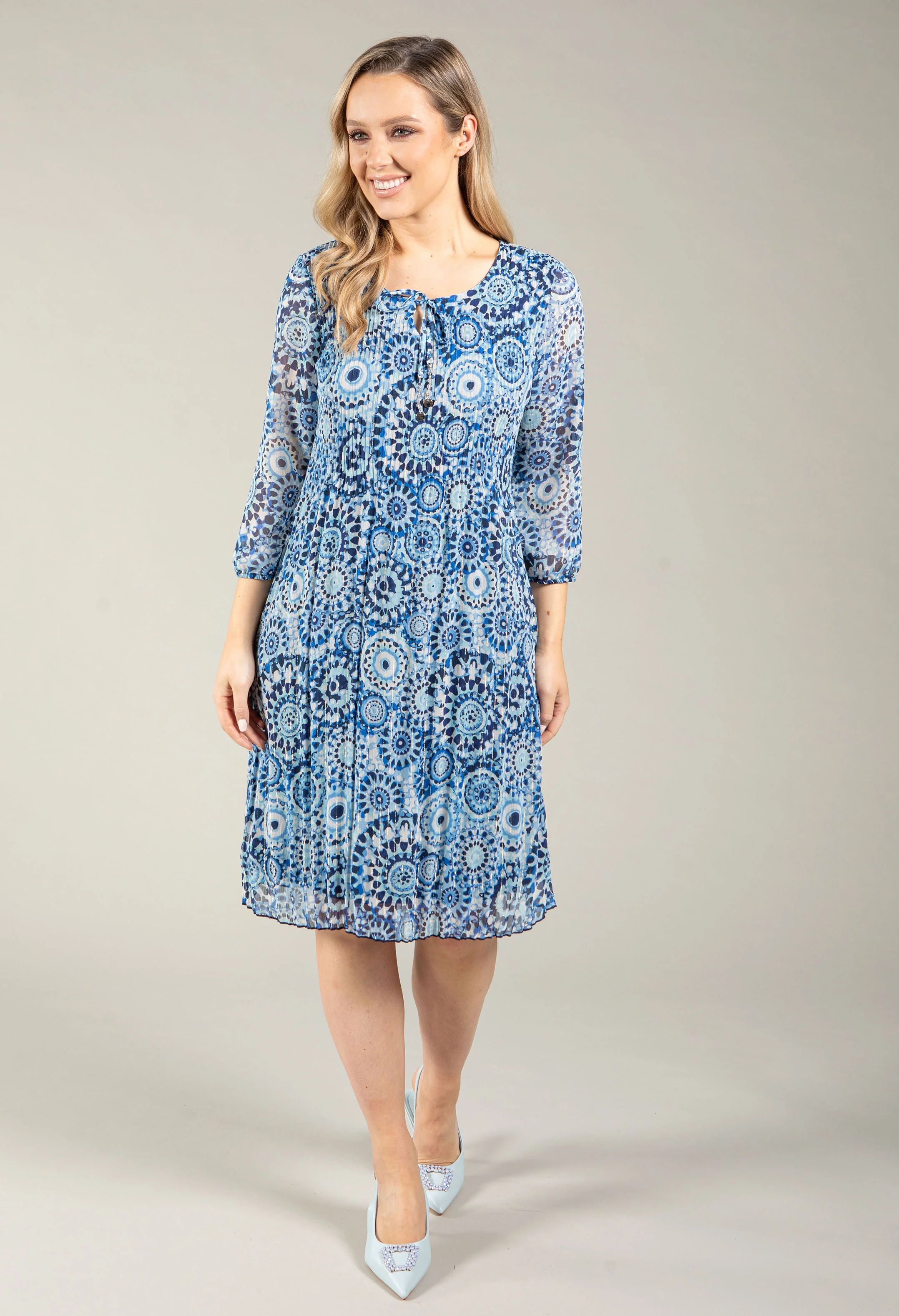 Plisse Pleated Mosaic Print Dress - Image 2
