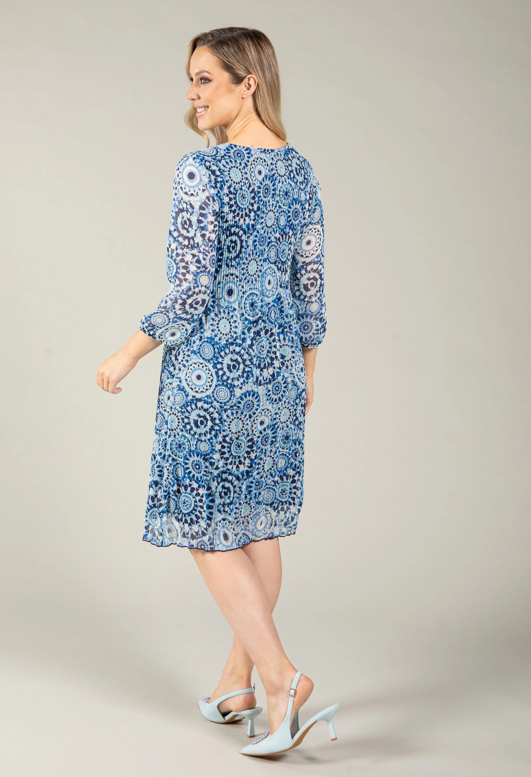 Plisse Pleated Mosaic Print Dress - Image 4