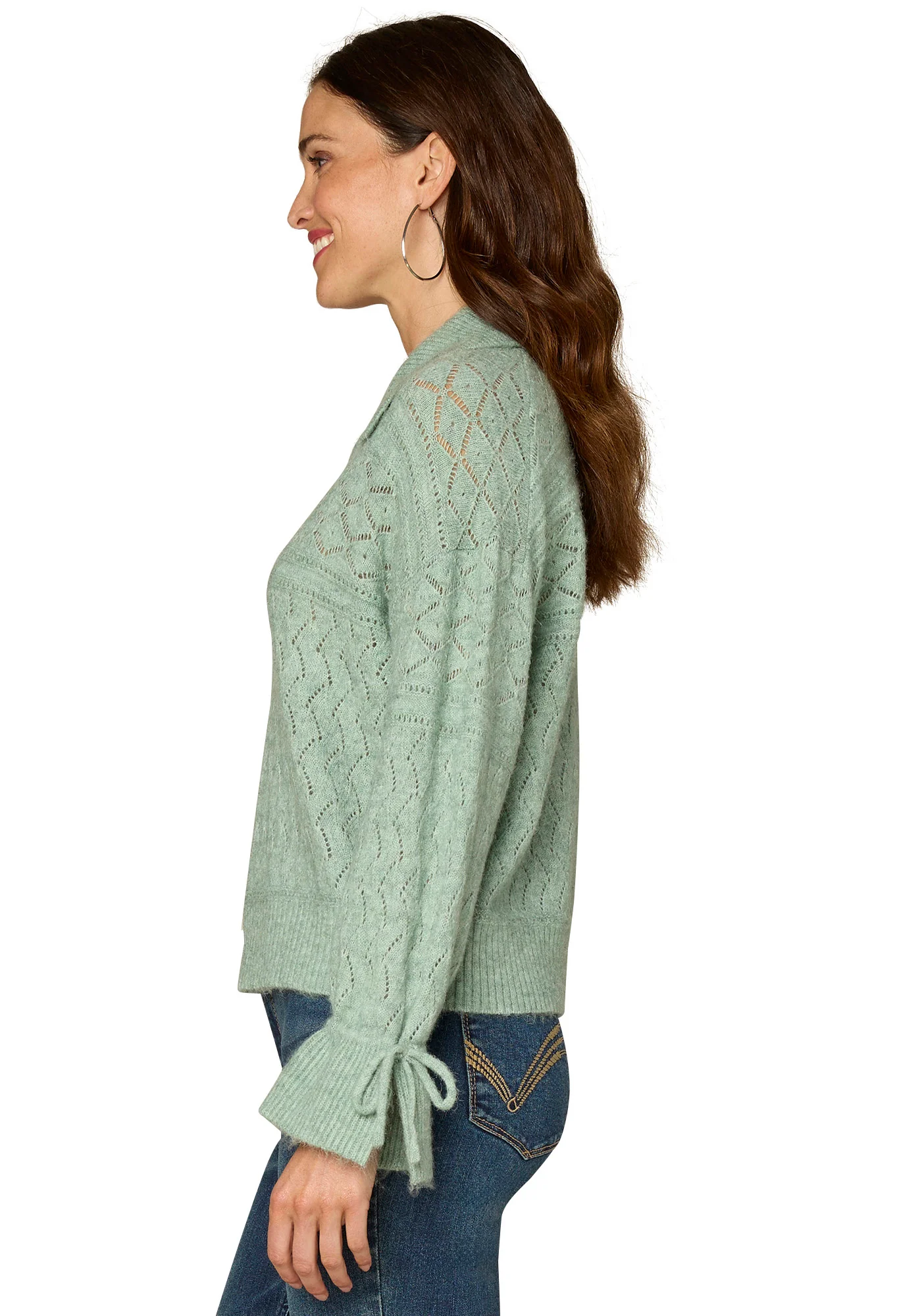 Pointelle Stitch V-Neck Jumper - Image 2