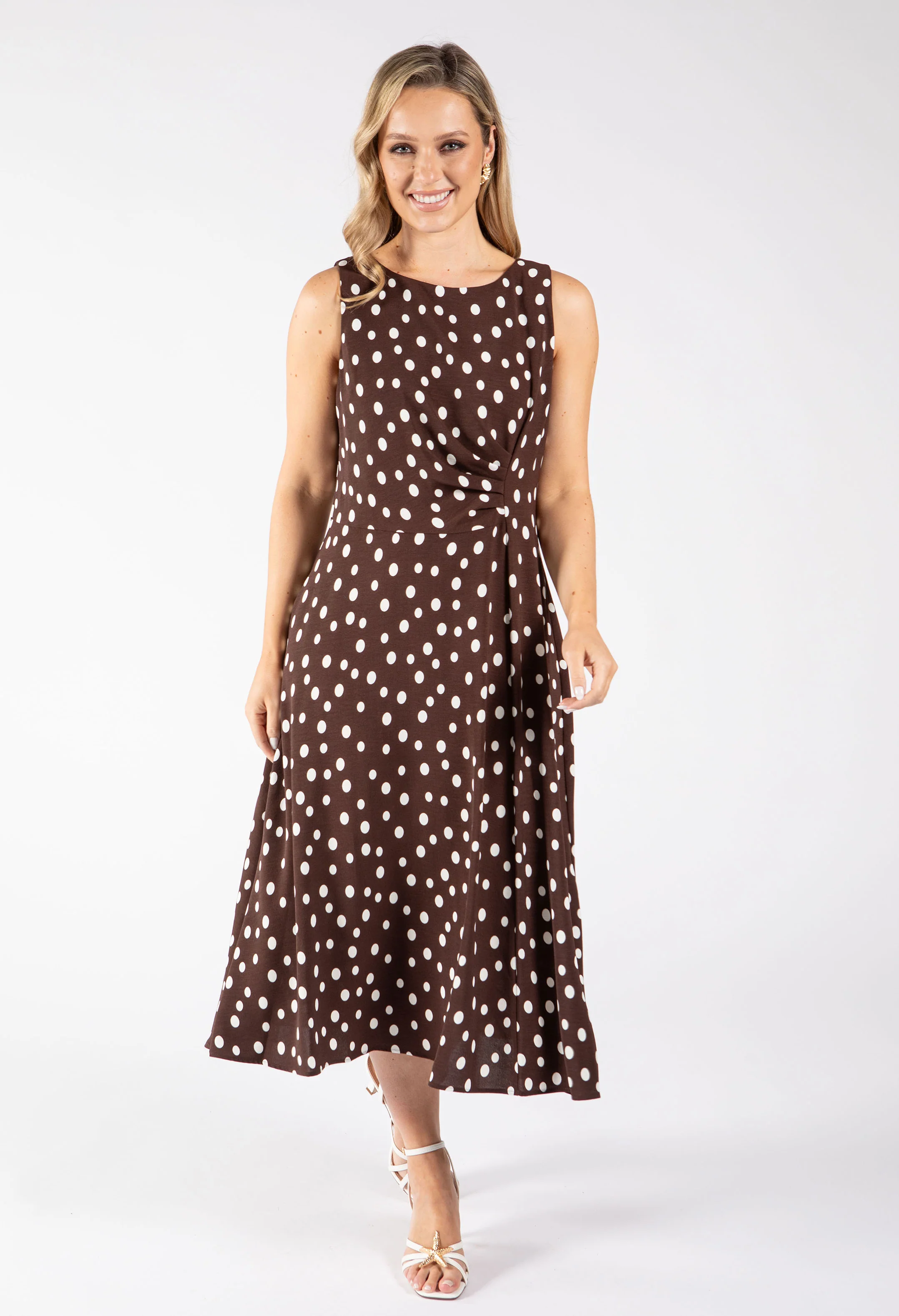 Polka Dot Sleeveless Midi Dress - Image 2