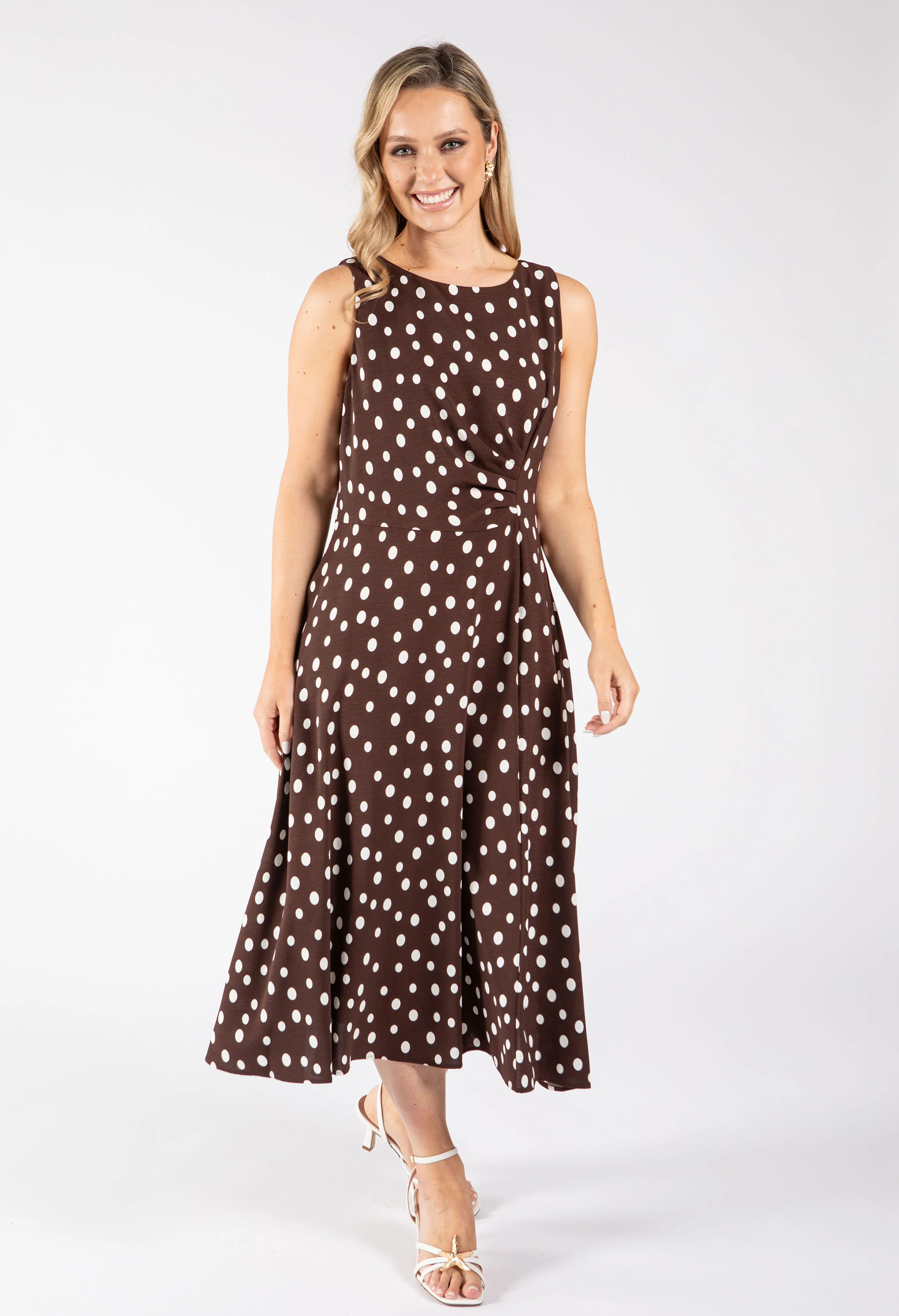 Polka Dot Sleeveless Midi Dress - Image 3