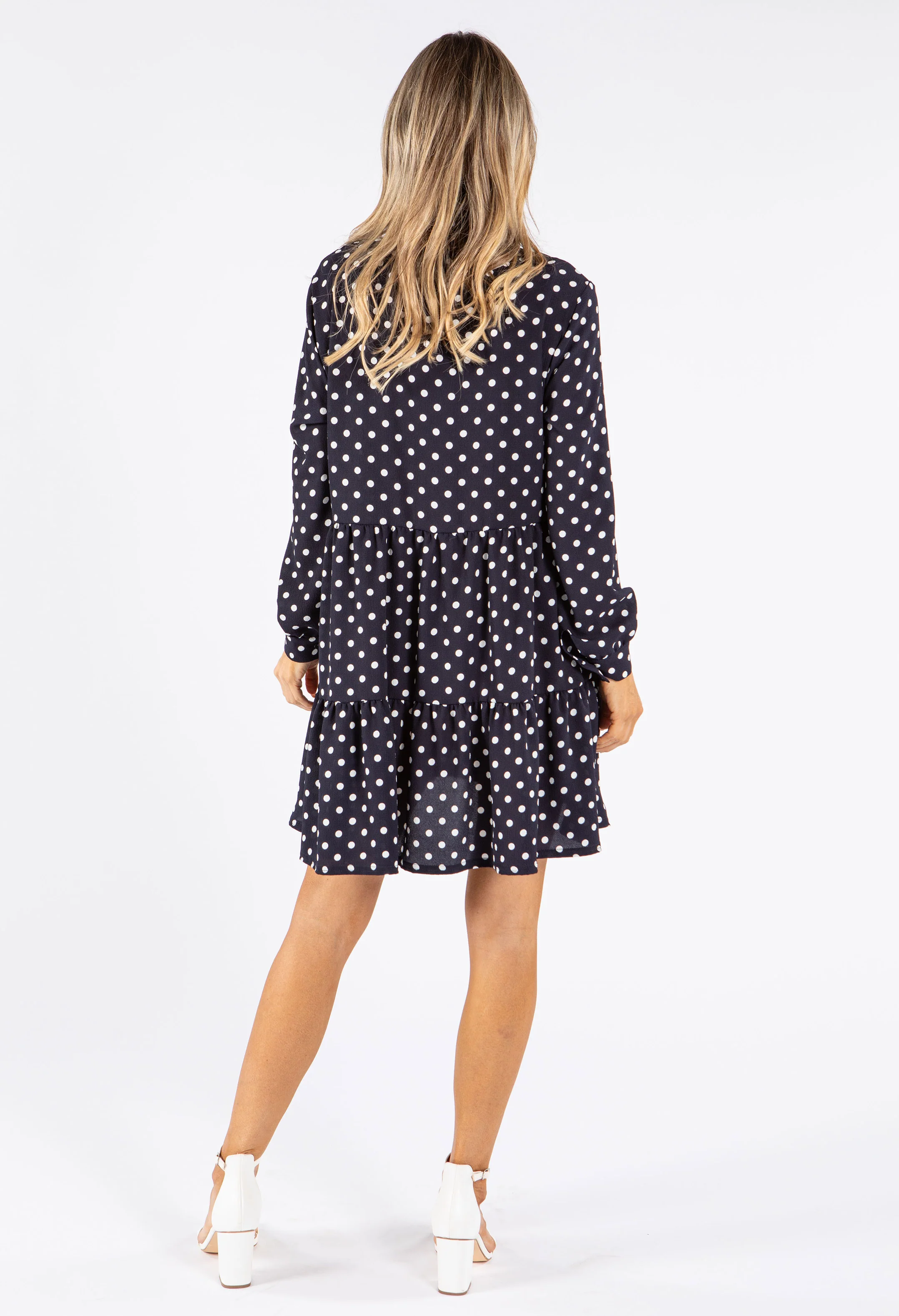 Polka Dot Tiered Hem Shirt Dress - Image 4