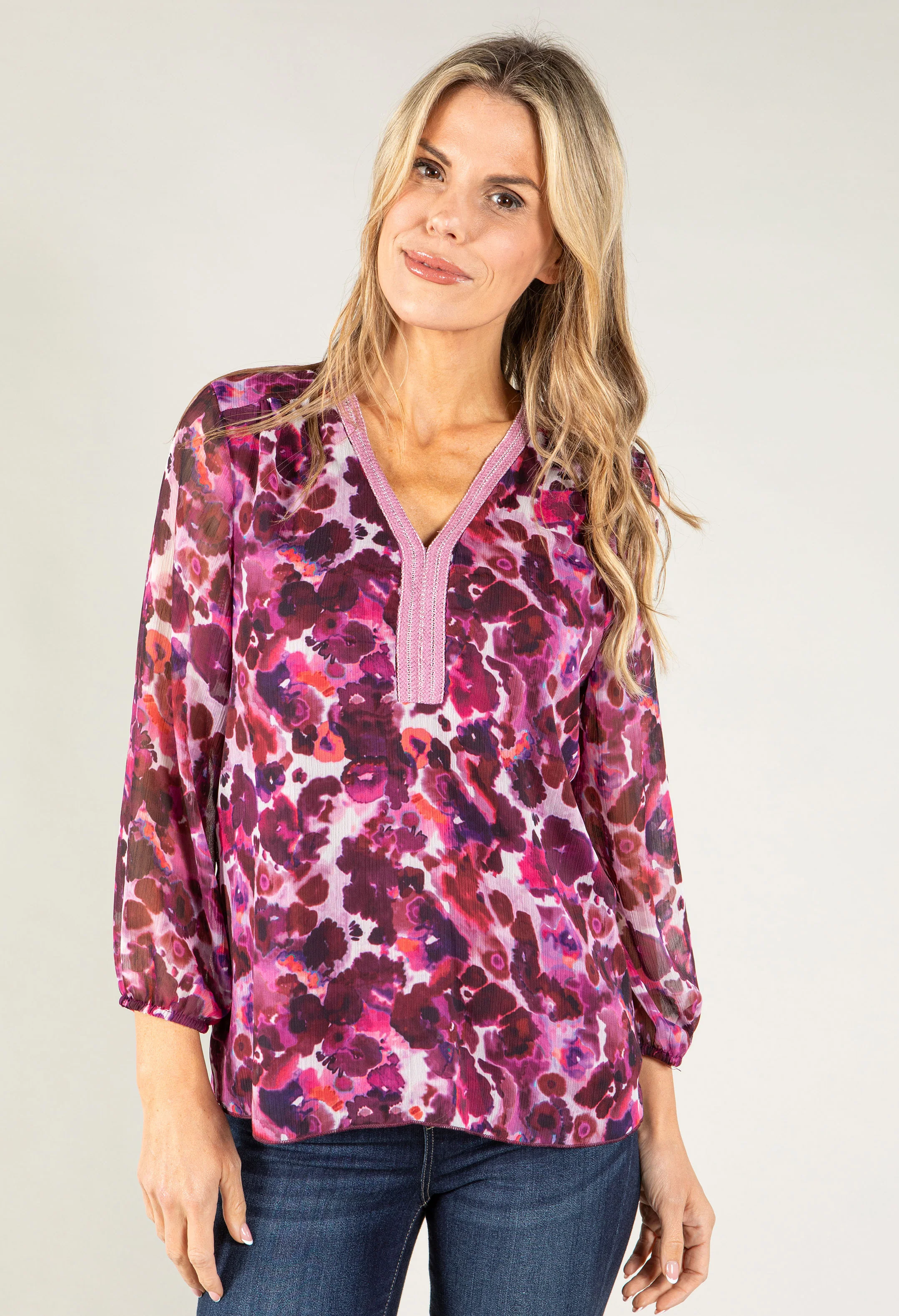 Poppy Print V Neck Top - Image 4
