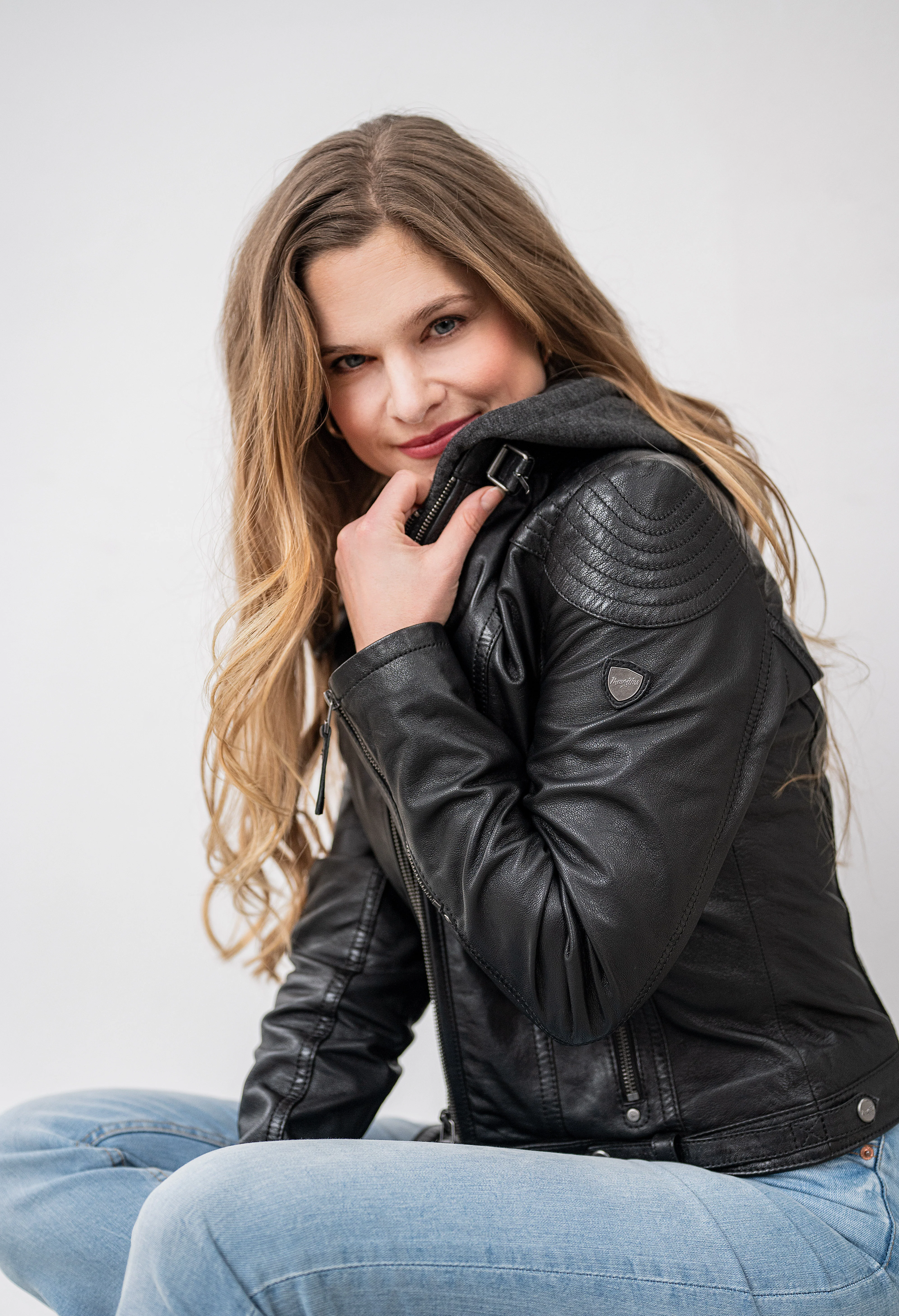 Hooded Leather Biker Jacket - Image 2