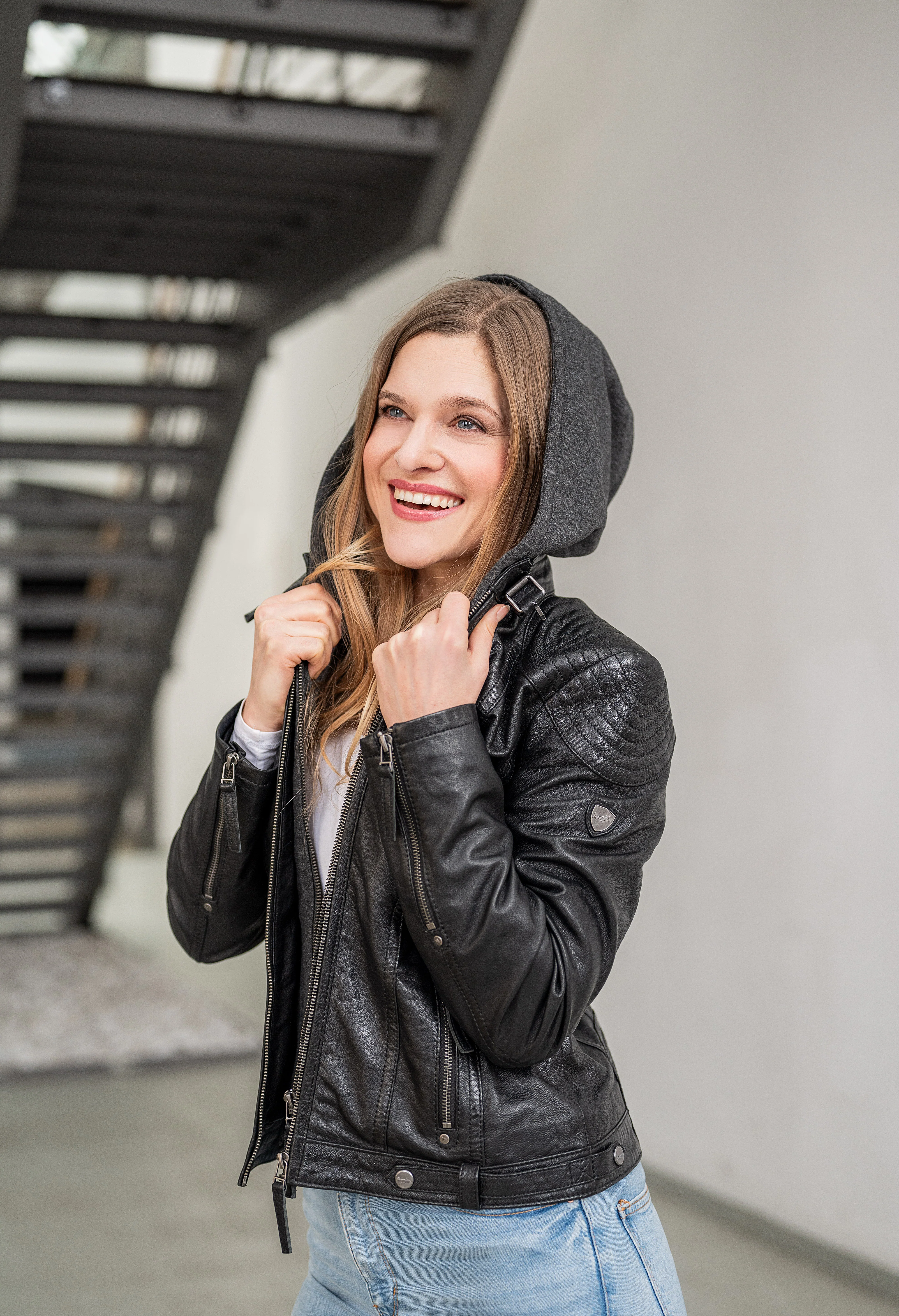Hooded Leather Biker Jacket - Image 3