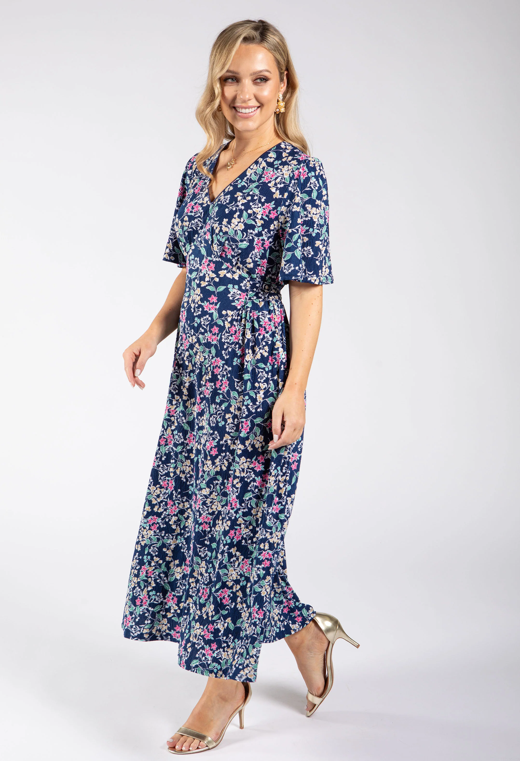 Pretty Floral Print V-Neck Midi Dress - Image 6