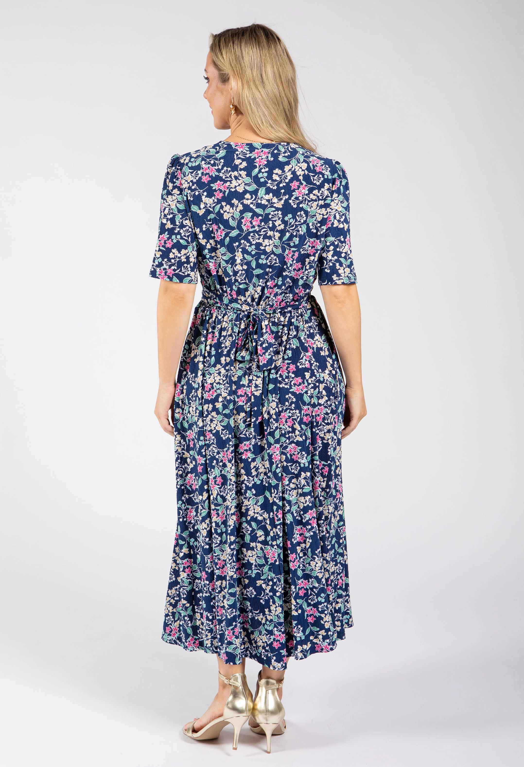 Pretty Floral Print V-Neck Midi Dress - Image 7