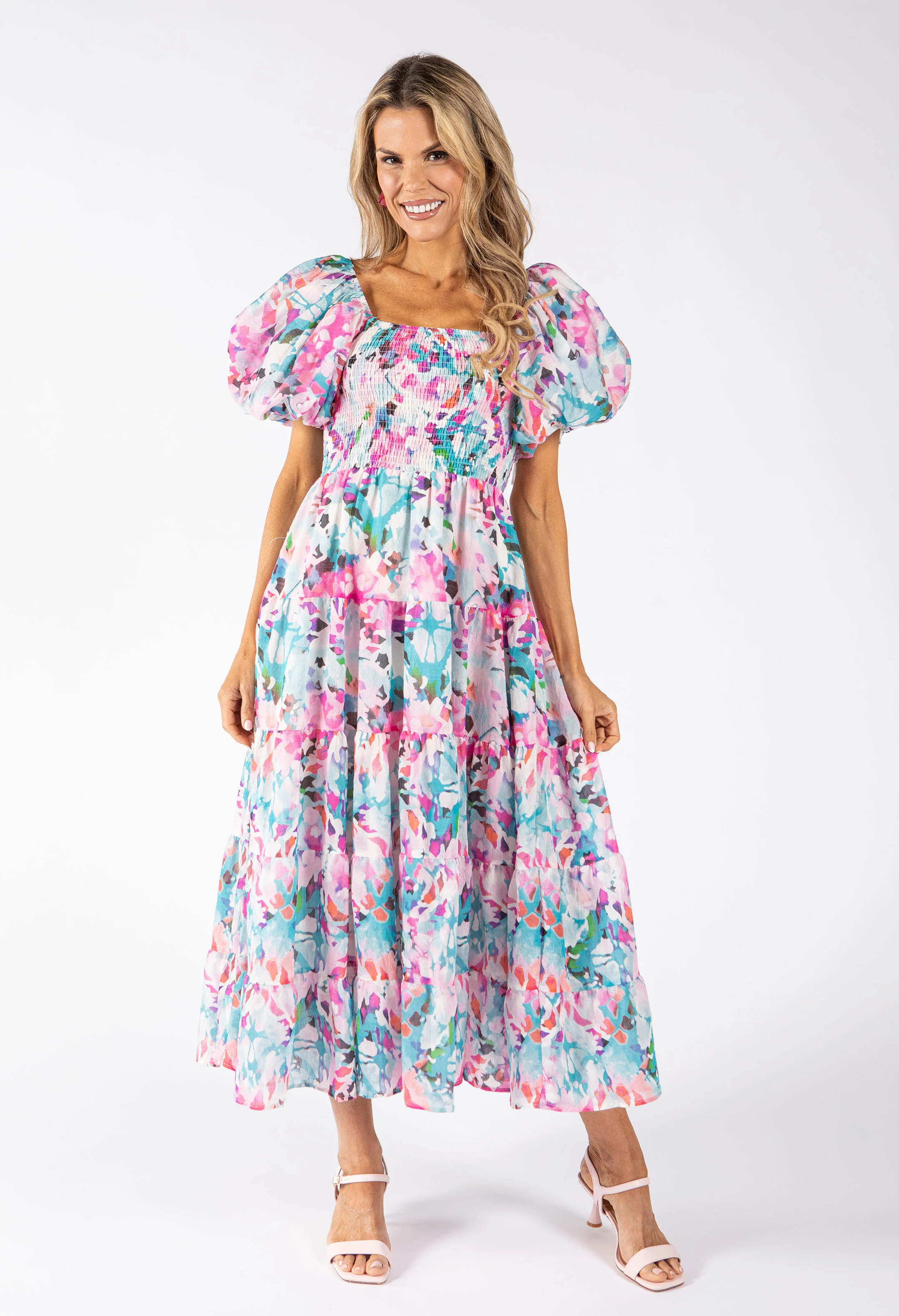 Puff Sleeve Floral Midi Dress - Image 2