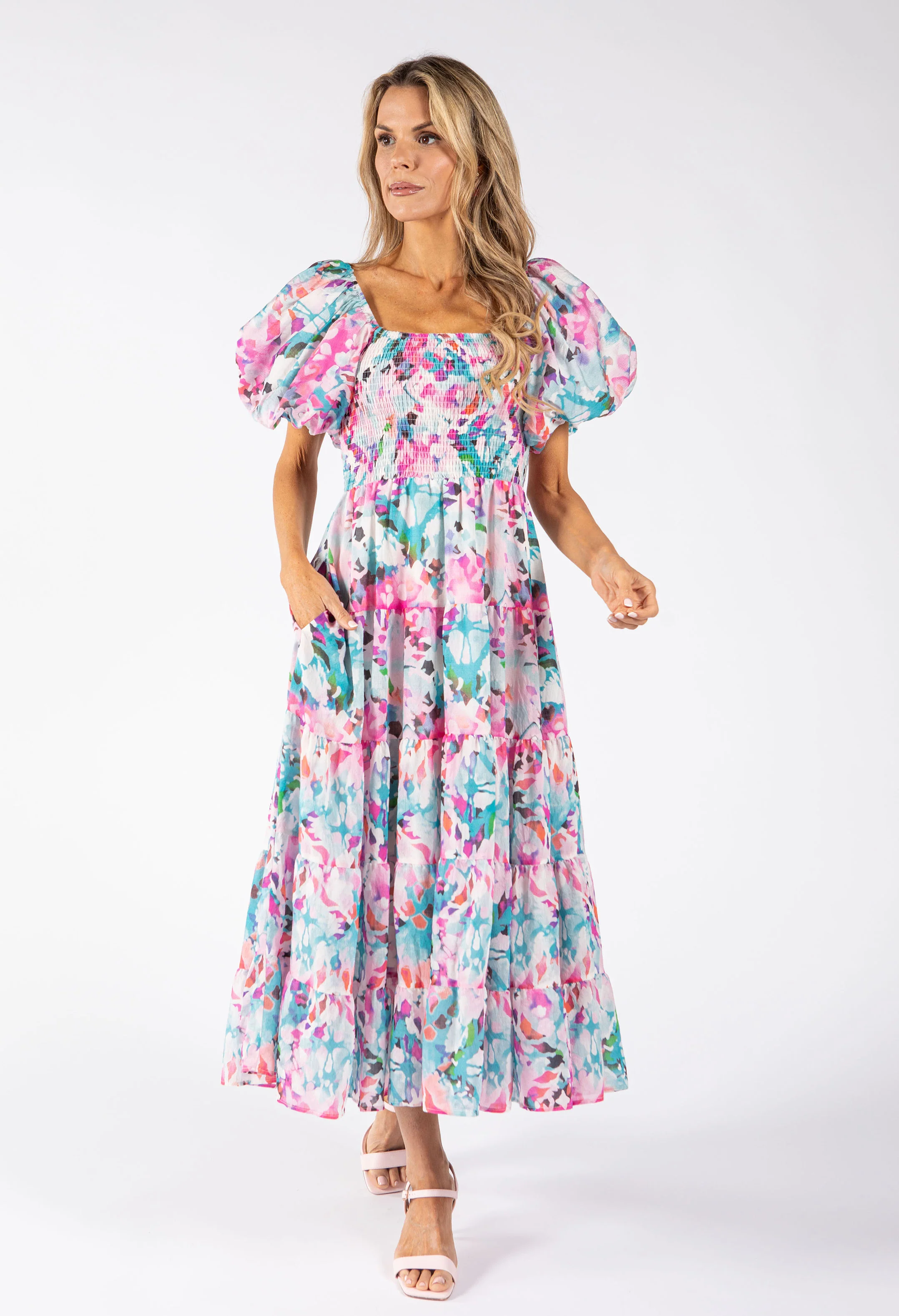 Puff Sleeve Floral Midi Dress - Image 4