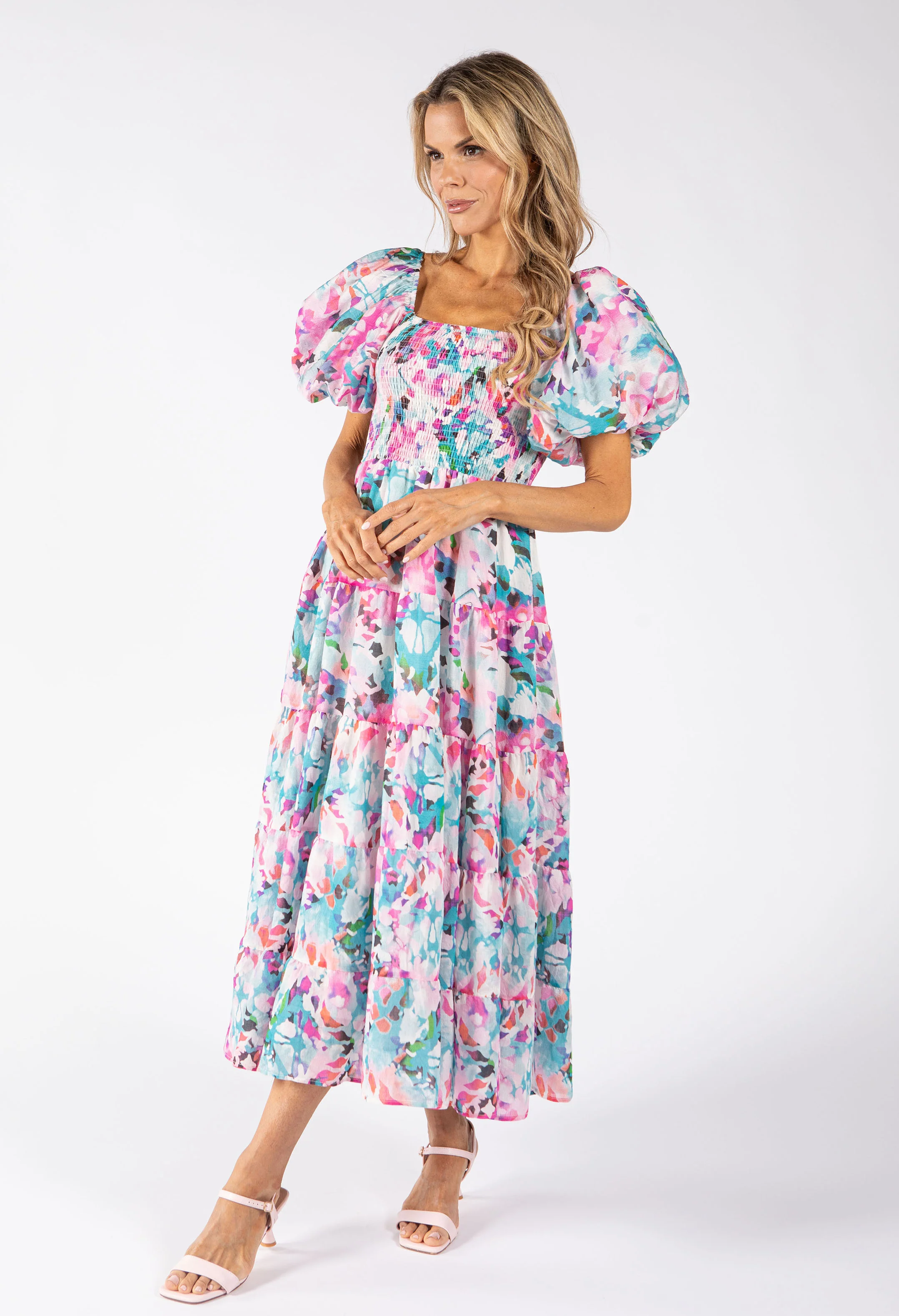 Puff Sleeve Floral Midi Dress - Image 5