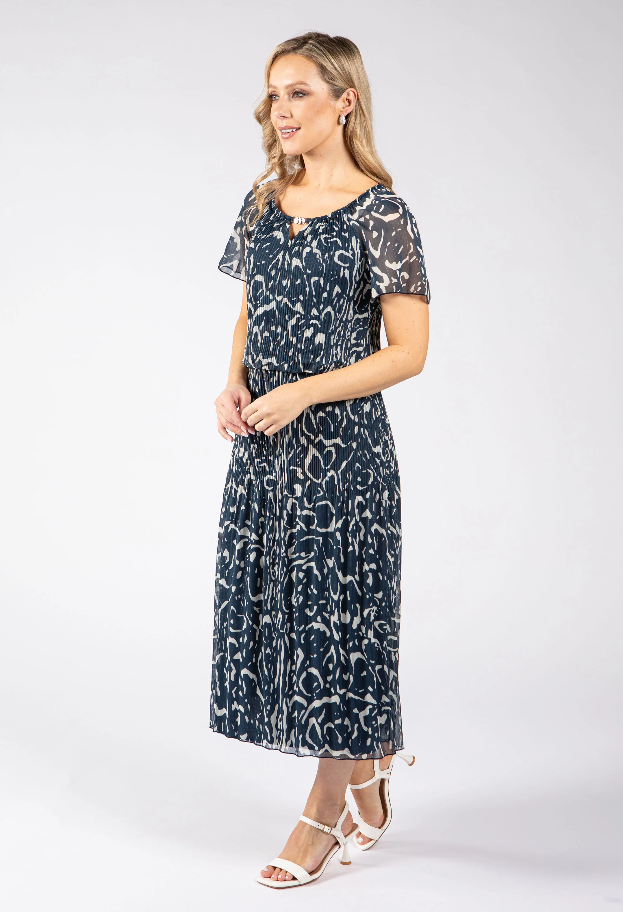 Rofari Plisse Pleated Midi Dress - Image 8