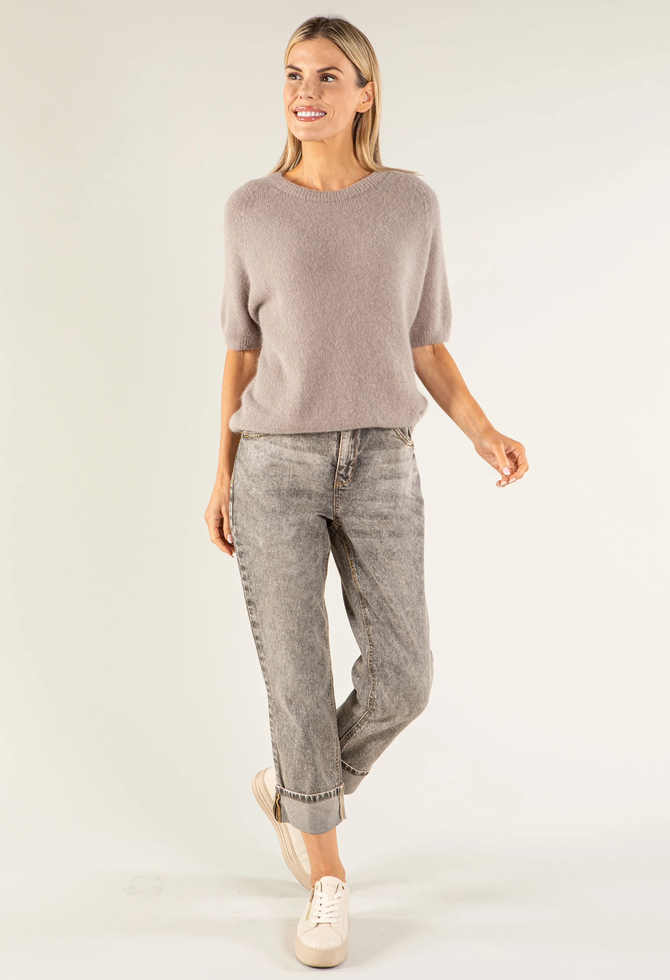 Round Neck Short Sleeve Sweater in Superfine Alpaca - Image 2