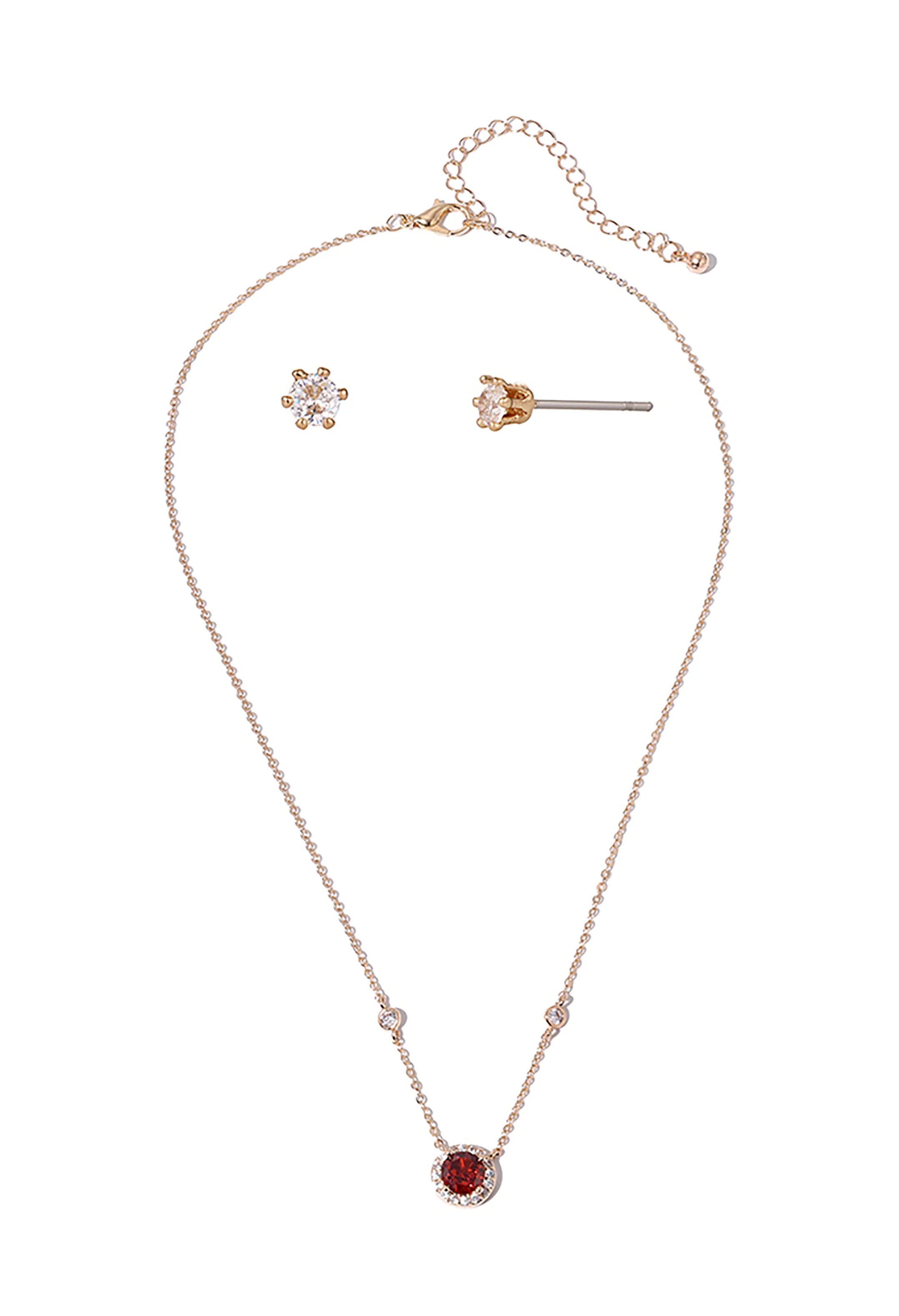 Ruby Pendant Necklace and Earring Set