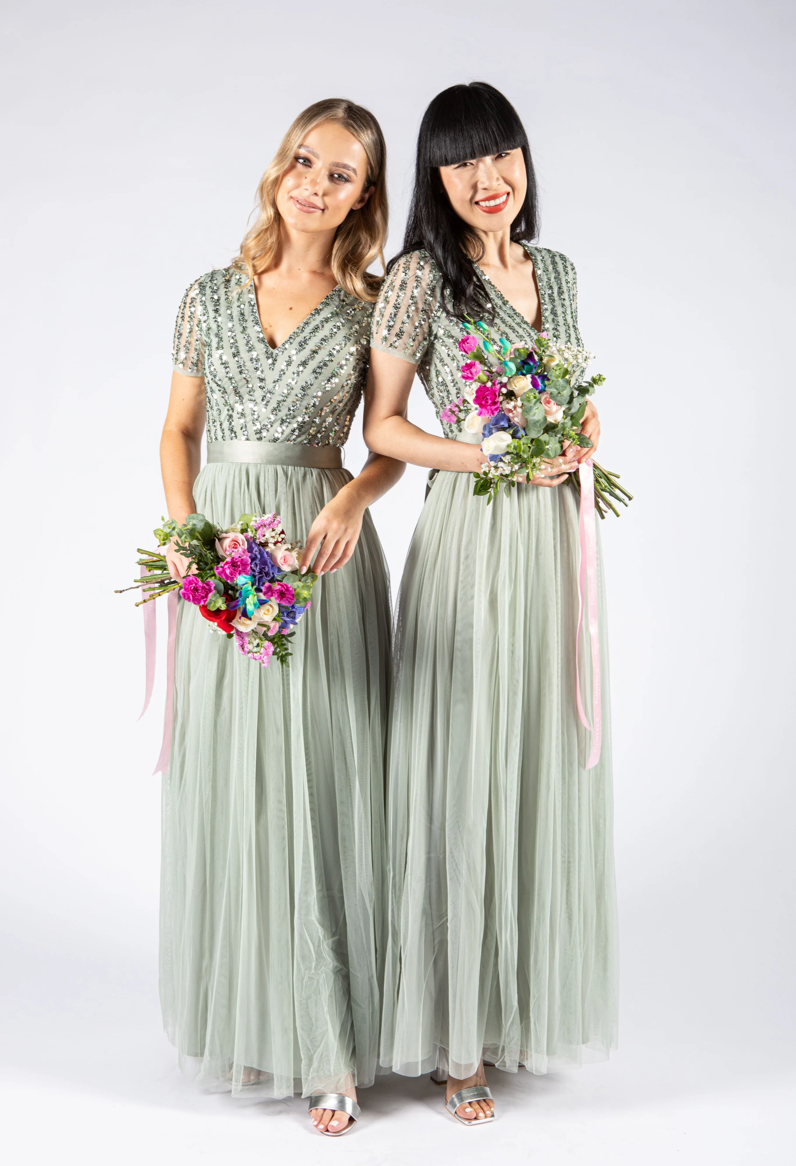 SAGE V NECK SEQUIN AND TULLE DRESS WITH TIE WAIST - Image 3