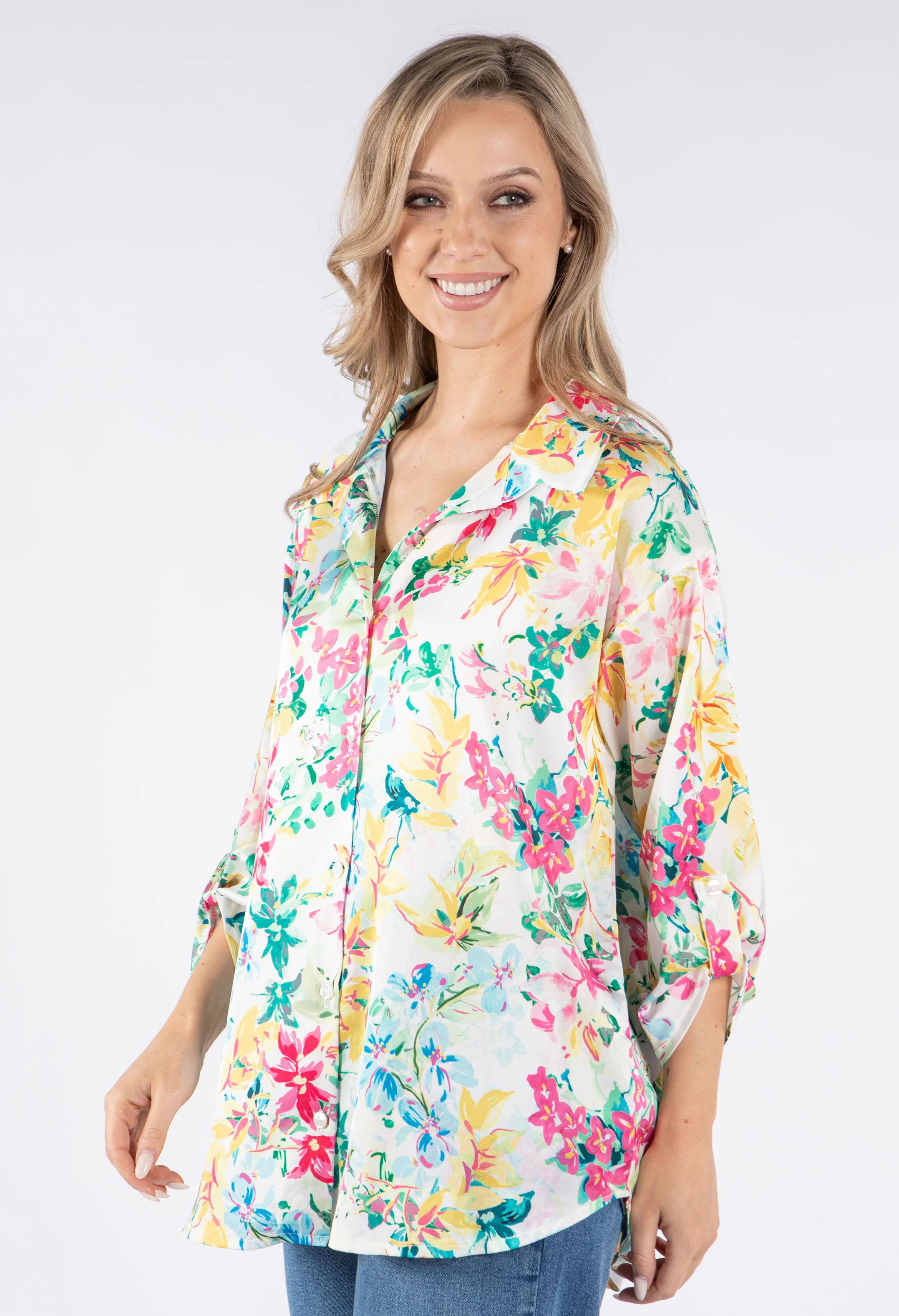 Satin Feel Summer Floral Print Shirt - Image 2