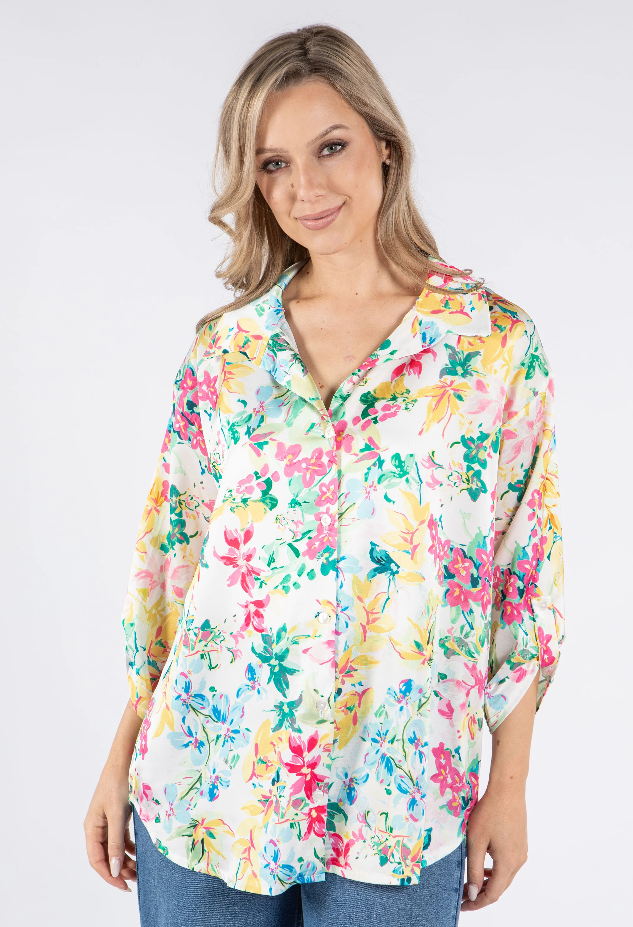 Satin Feel Summer Floral Print Shirt - Image 3