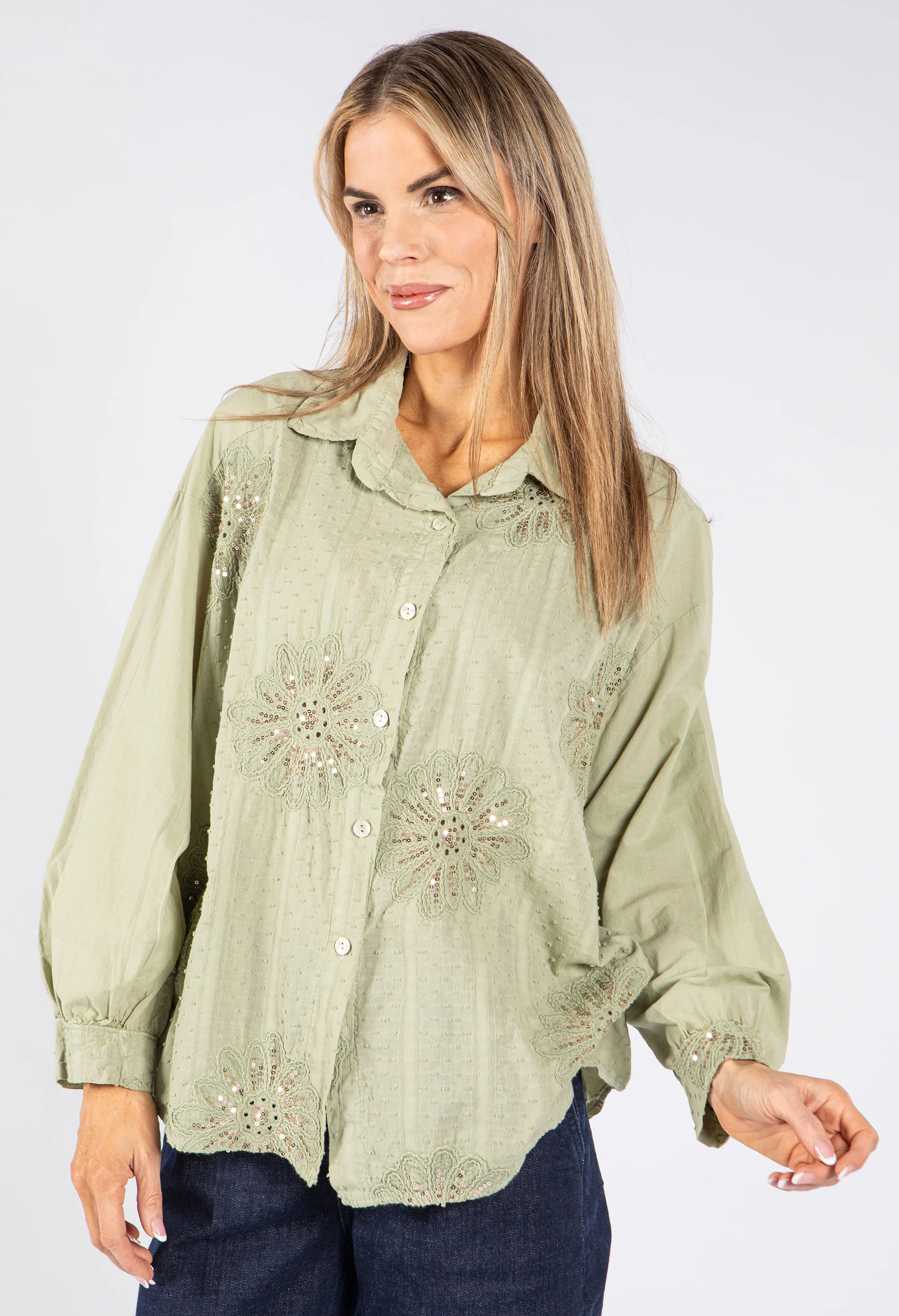Sequin and Floral Embroidered Blouse - Image 7