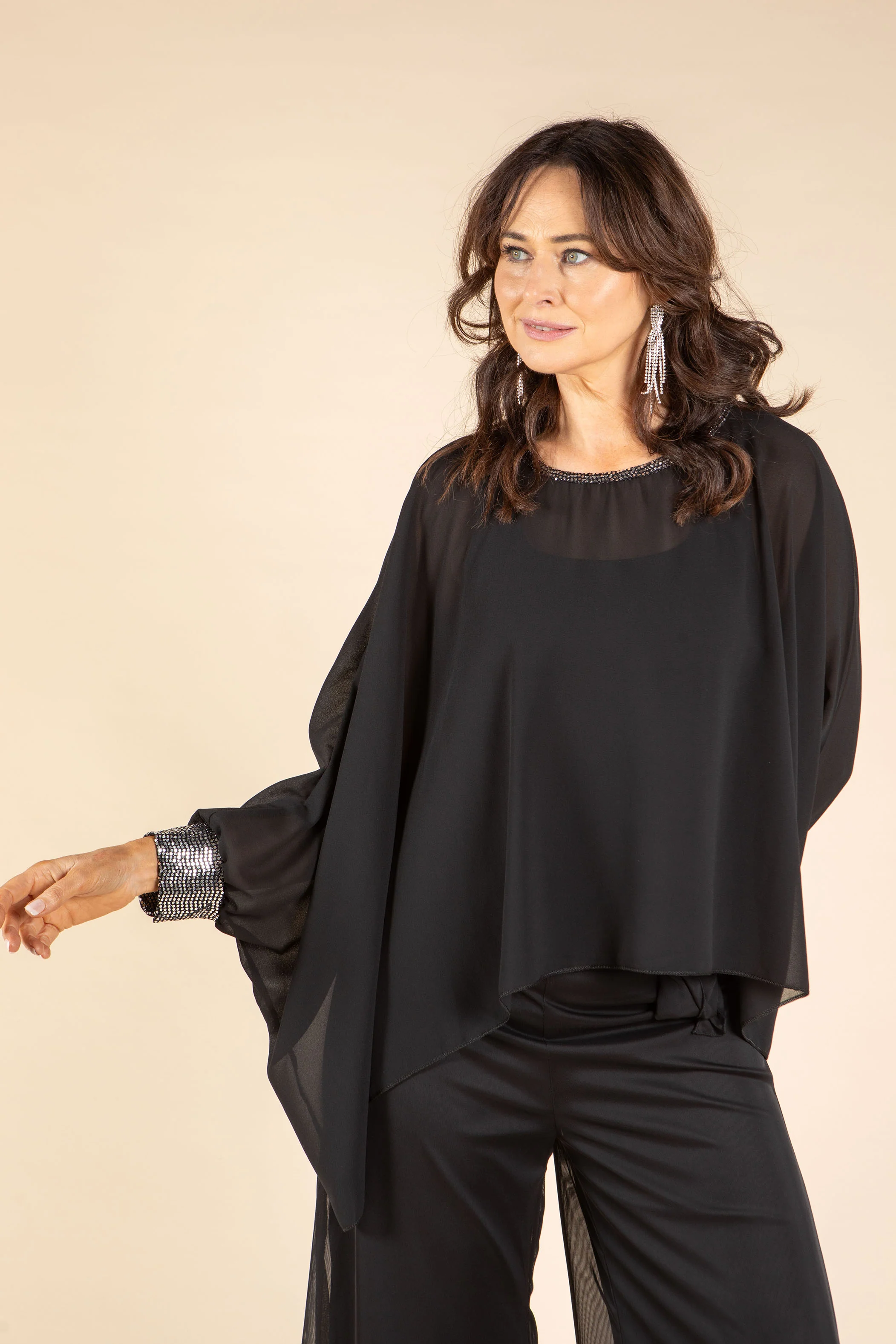 Sequin Trim Chiffon Top - Image 2