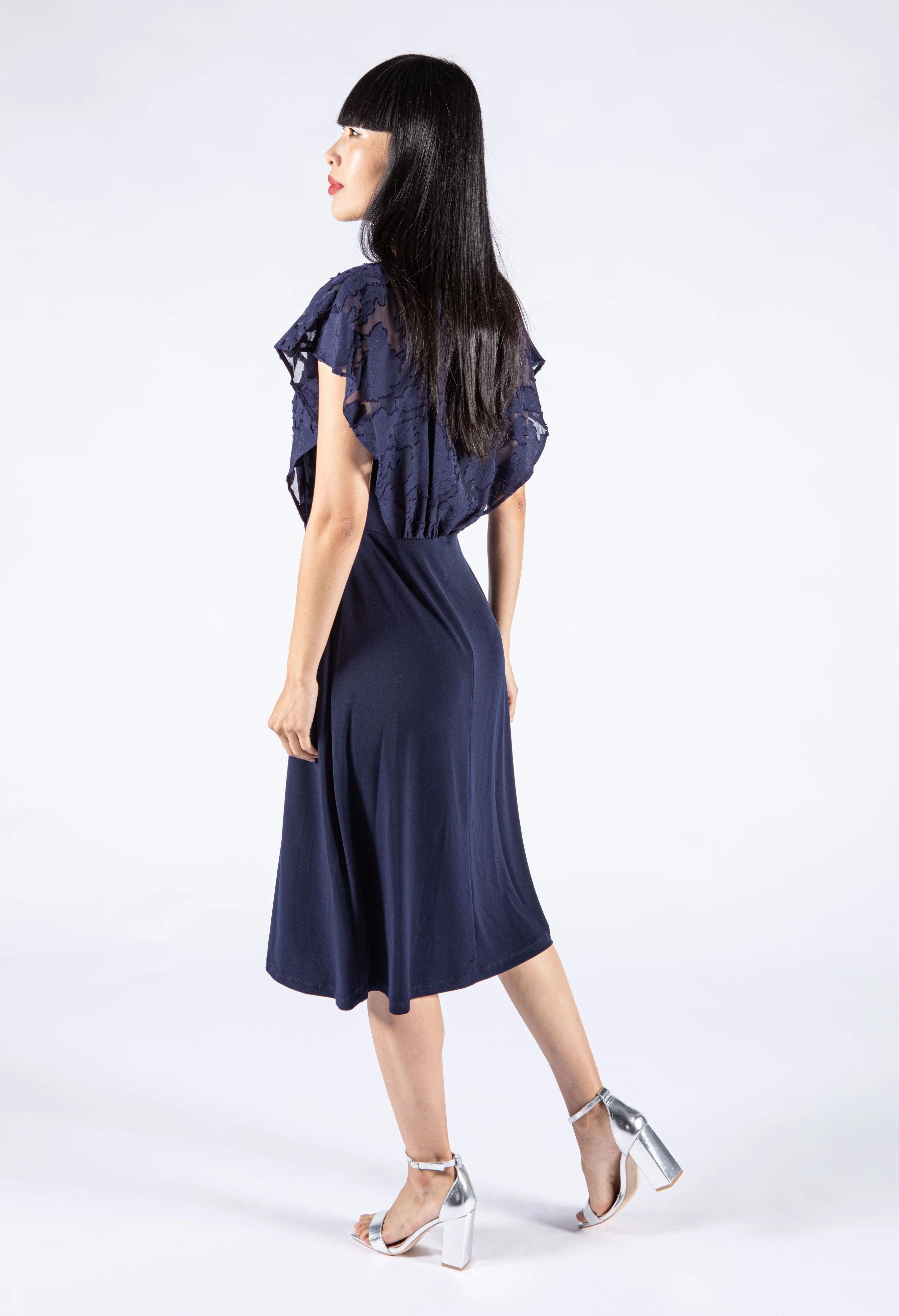 Sheer Floral Detail Midi Dress - Image 2