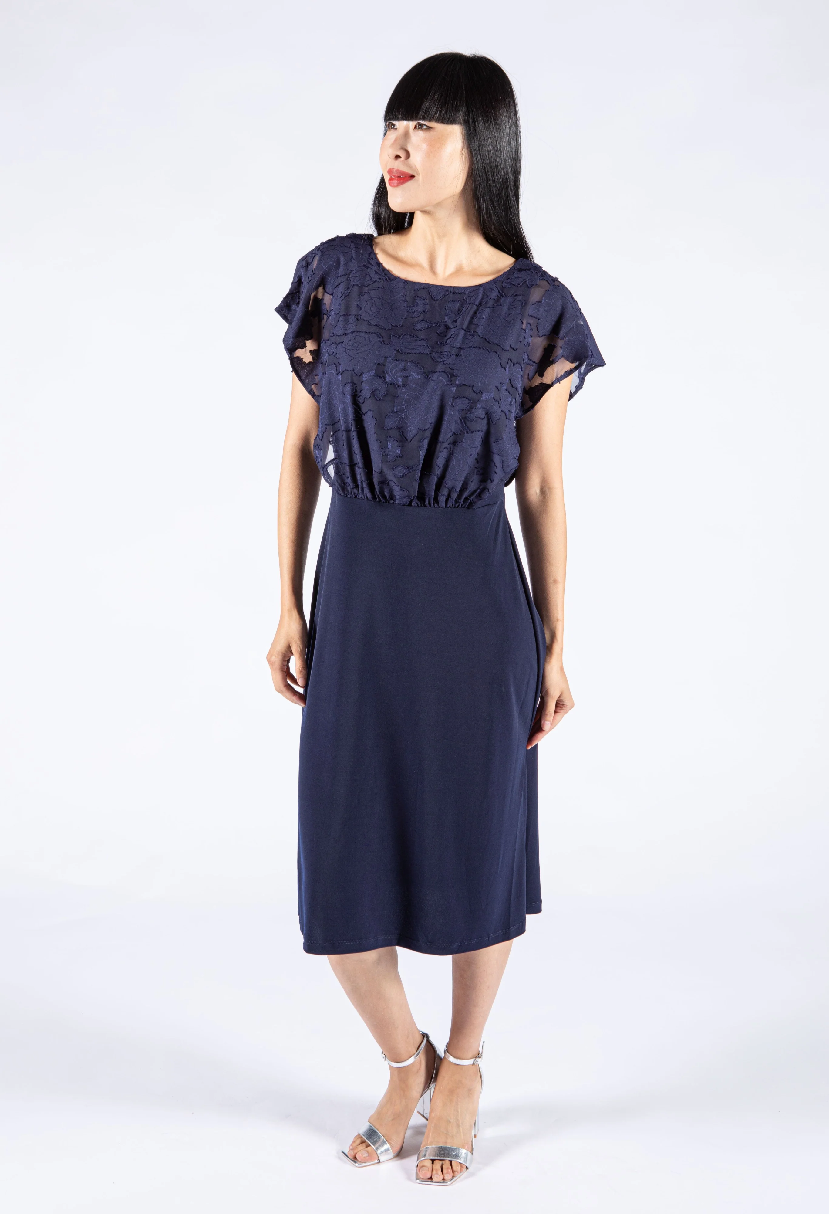 Sheer Floral Detail Midi Dress - Image 5