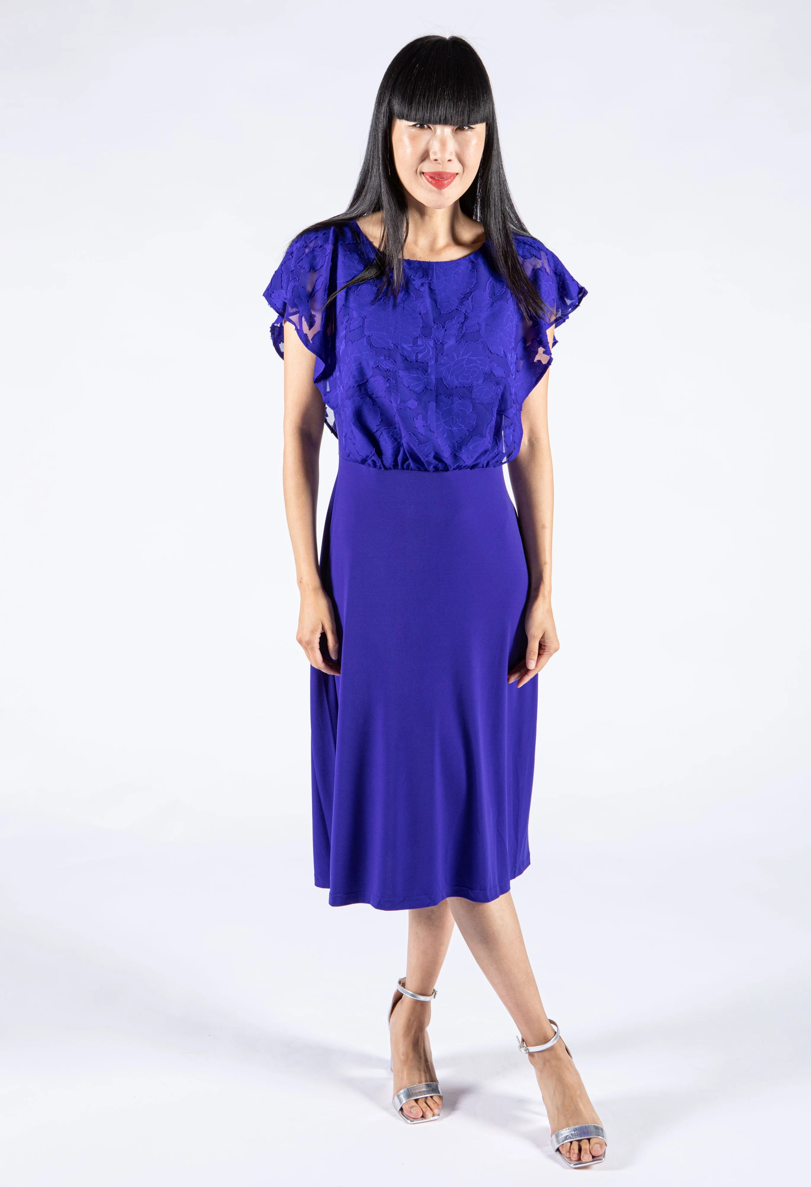 Sheer Floral Detail Midi Dress - Image 6