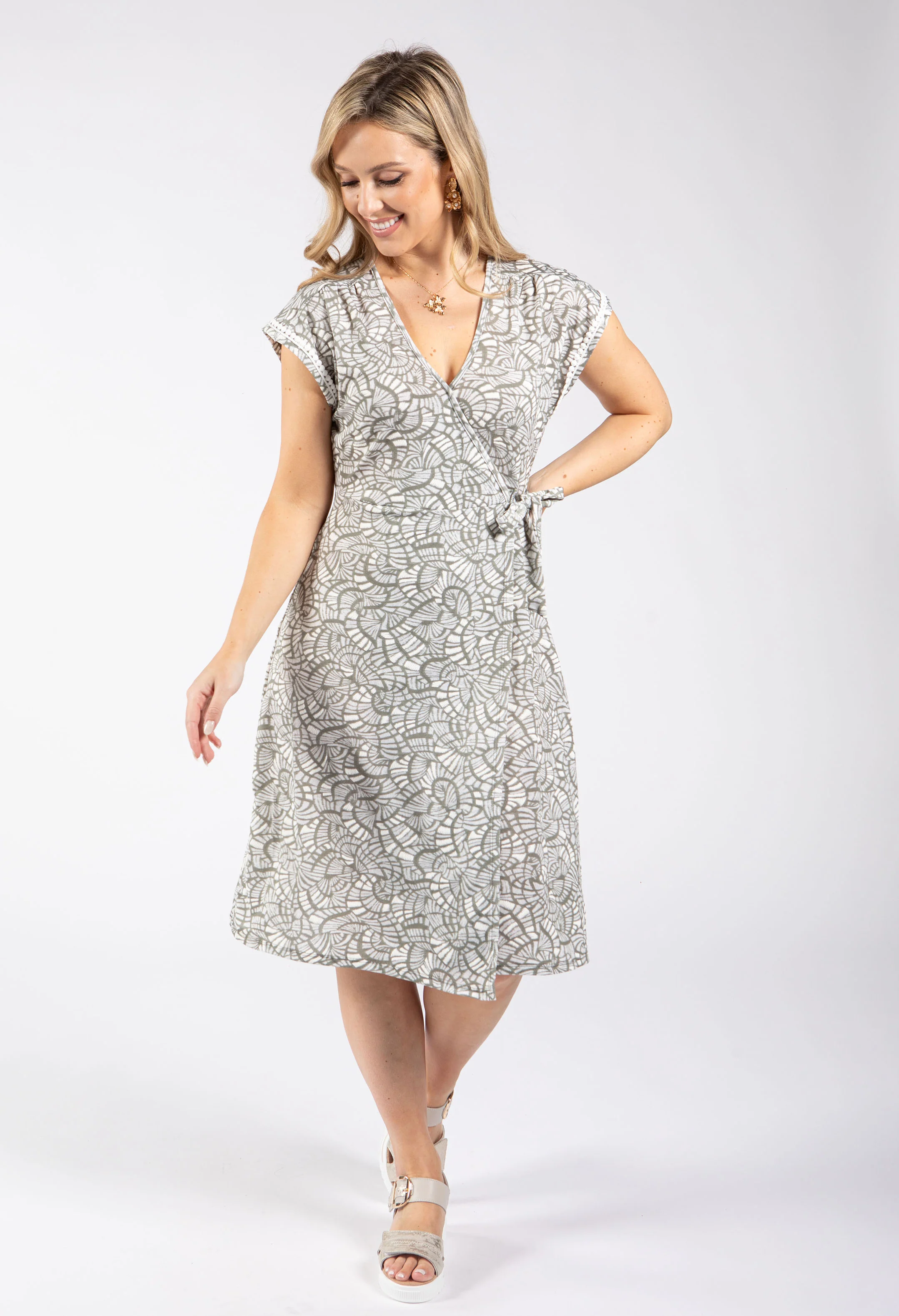 Shell Print Wrap Dress