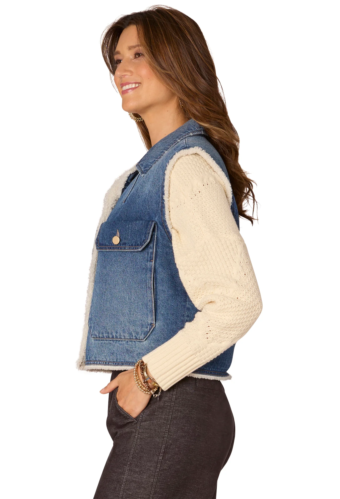 Sherpa Lined Vest with Oversized Pockets - Image 2