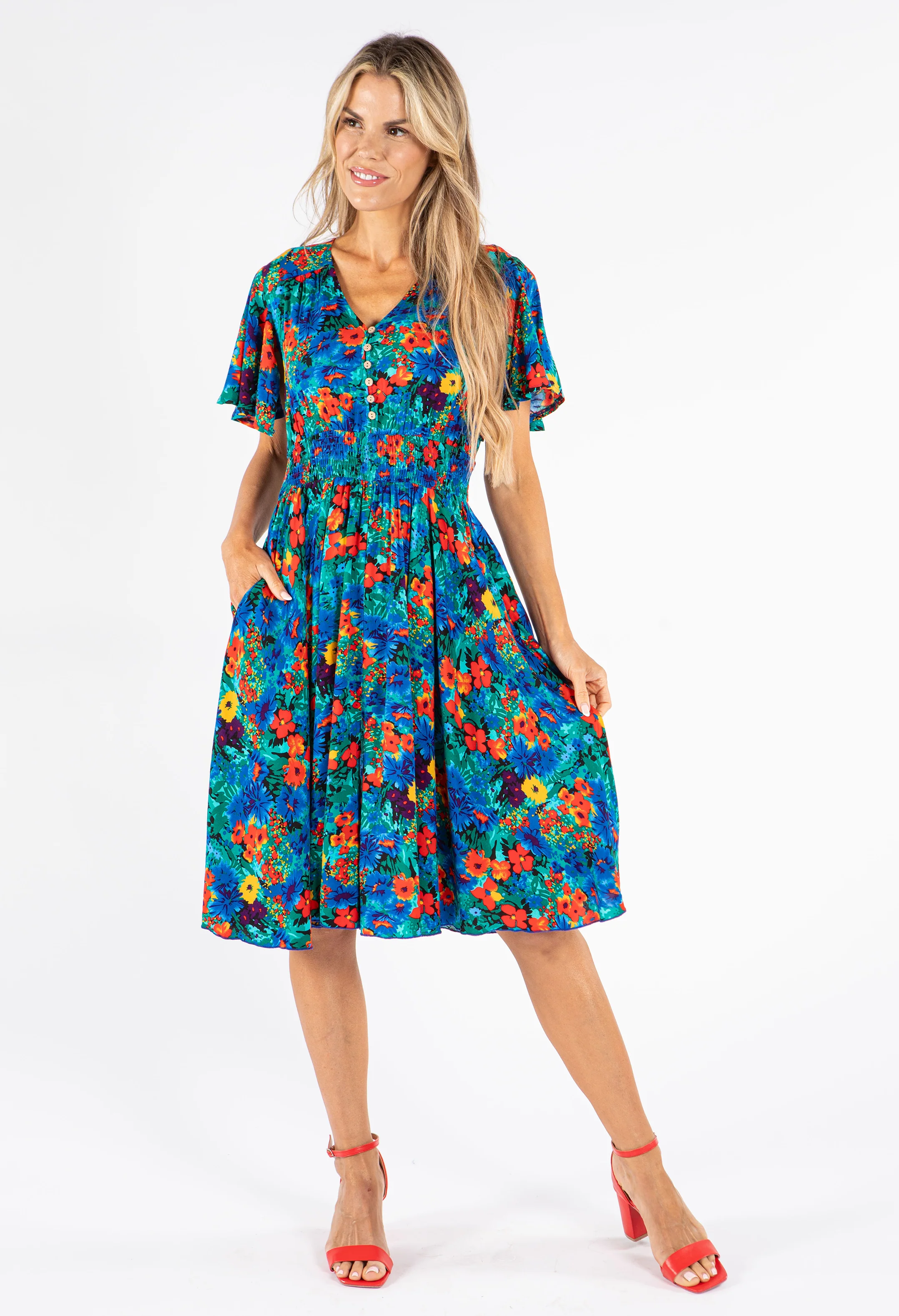 Shirred Waist Floral Dress - Image 2